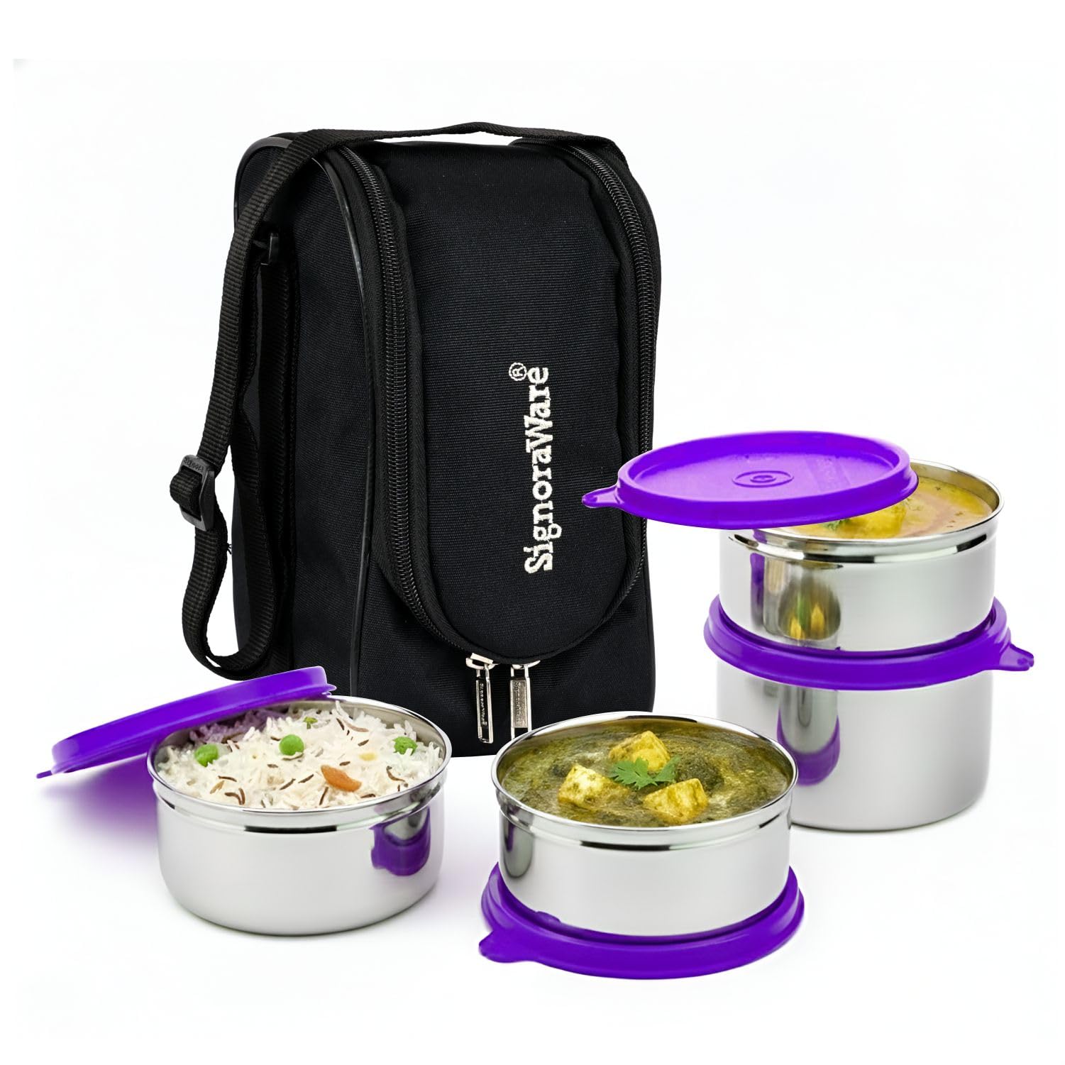 Signoraware Executive Stainless Steel Lunch Box Set, Set Of 4, Violet