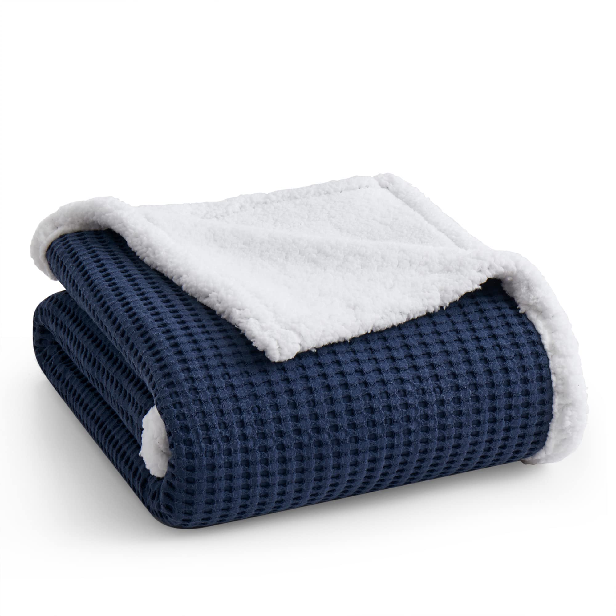 Levtex Home - Mills Waffle - Sherpa Throw - Navy Cotton Waffle - Quilt Size (50X60In)
