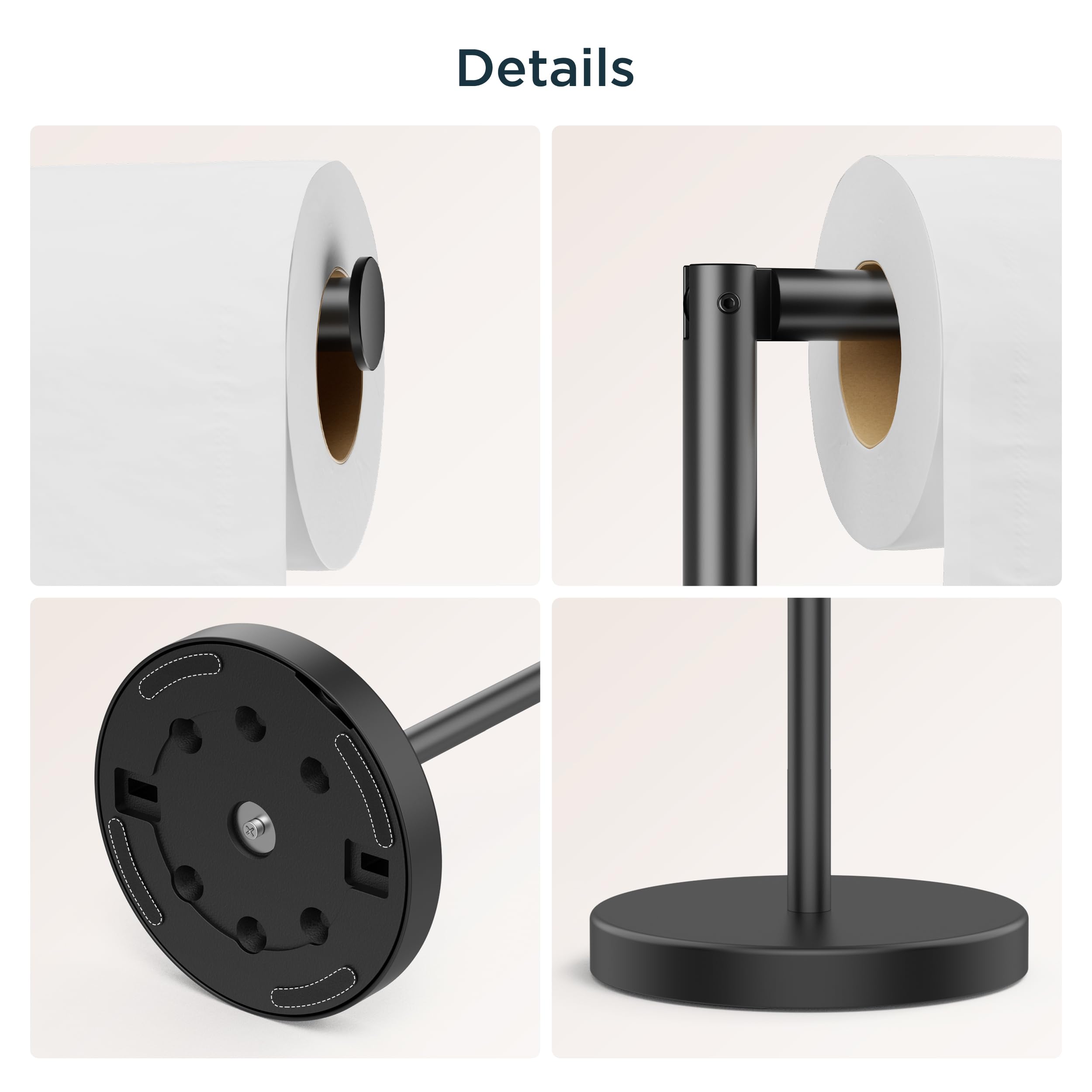 Forious Toilet Paper Holder Stand, Matte Black Toilet Paper Holder Free Standing, [2.9Lb Weighted Base] Stand Up Toilet Paper Ho