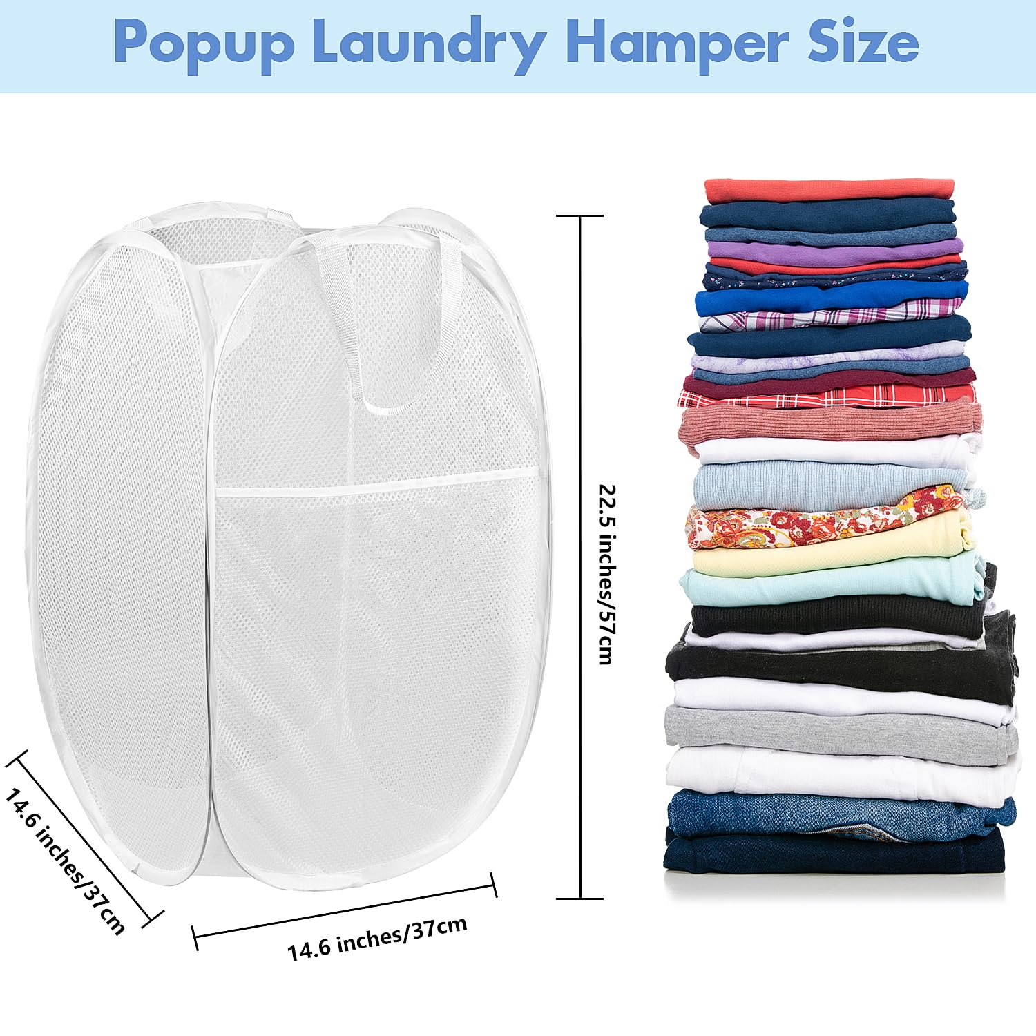 Ducoo Pop Up Laundry Hamper, 14.6 X 14.6 X 22.5 In, Mesh, Foldable, White
