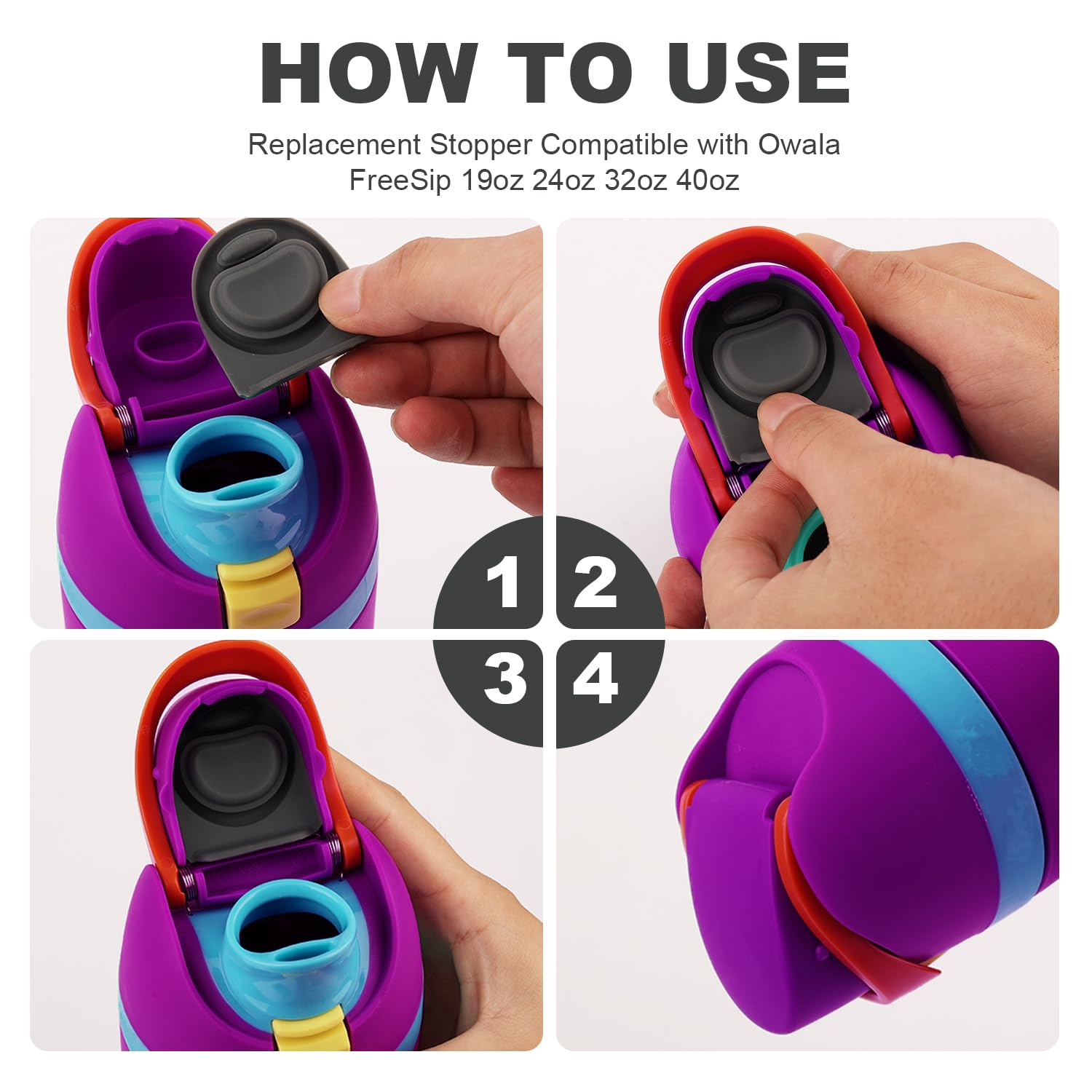 2Pcs Replacement Stopper Compatible With Owala Freesip 24Oz 32Oz, With 4Pcs Straws & 1Pcs Straw Cleaning Brush, Water Bottle Top