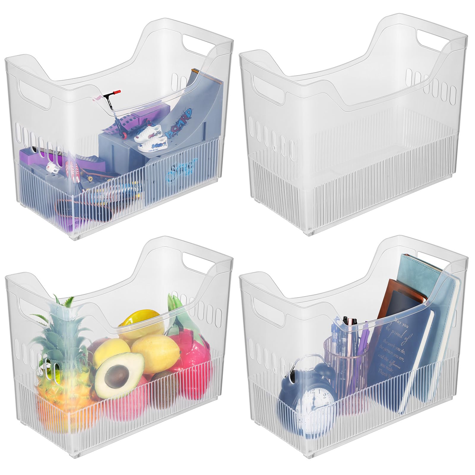 Beeveer 4 Pcs Plastic Freezer Organizer Bins with Wheel Tall Narrow Kitchen Pantry Organizer Snack Storage Containers for Office