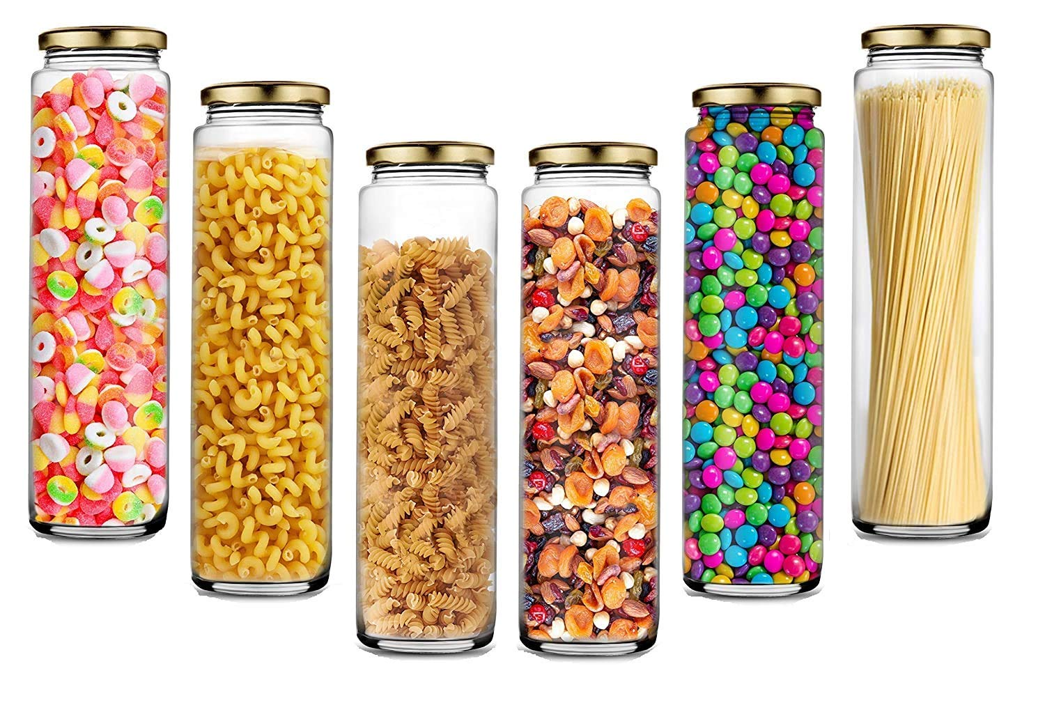 Ash & Roh  Clear Glass Jar And Container With Air Tight Lid Storage Of Spices And Dry Fruit (400 Ml Silver Bamboo, 6)