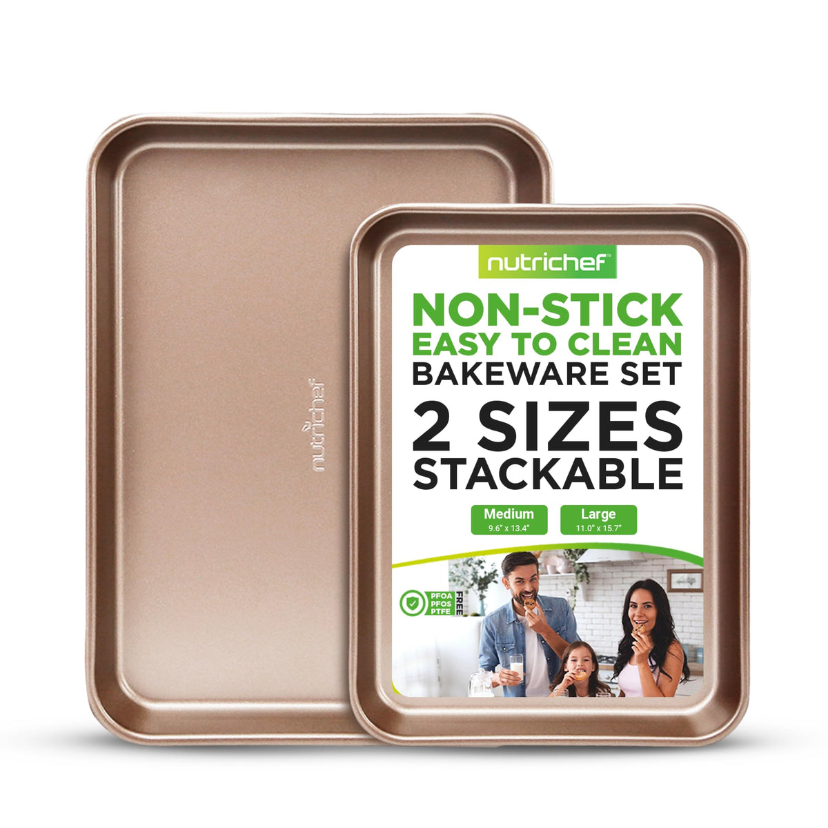 Nutrichef 2-Piece Premium Nonstick Cookie Sheets For Baking - Slick Carbon Steel Baking Sheet Set W/ Raised Edges For Roasting,