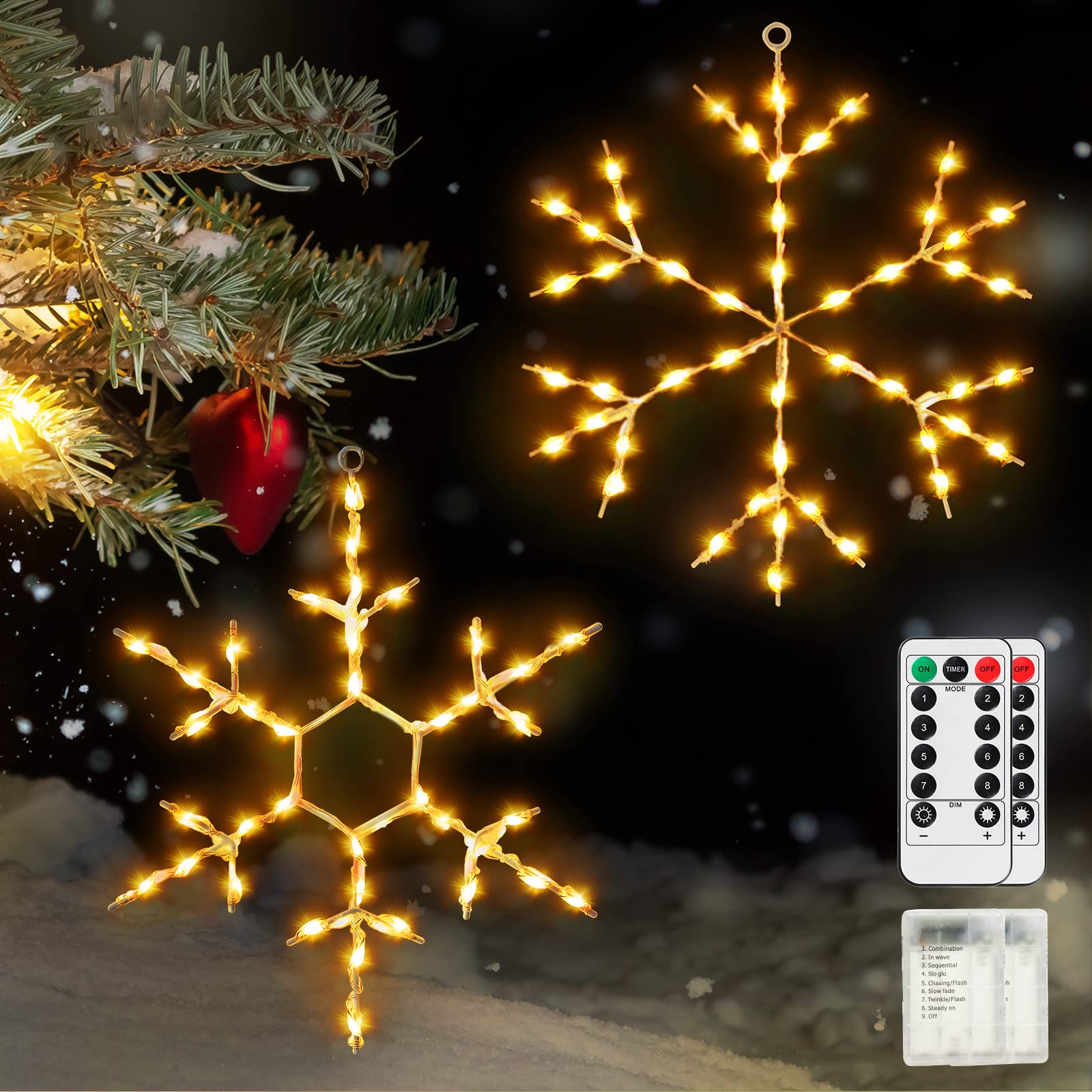 Tuanse 2 Pcs Christmas Silhouette Window Lights Christmas Snowflake Lights with Remote Control LED Lighted Snowflake Decorations
