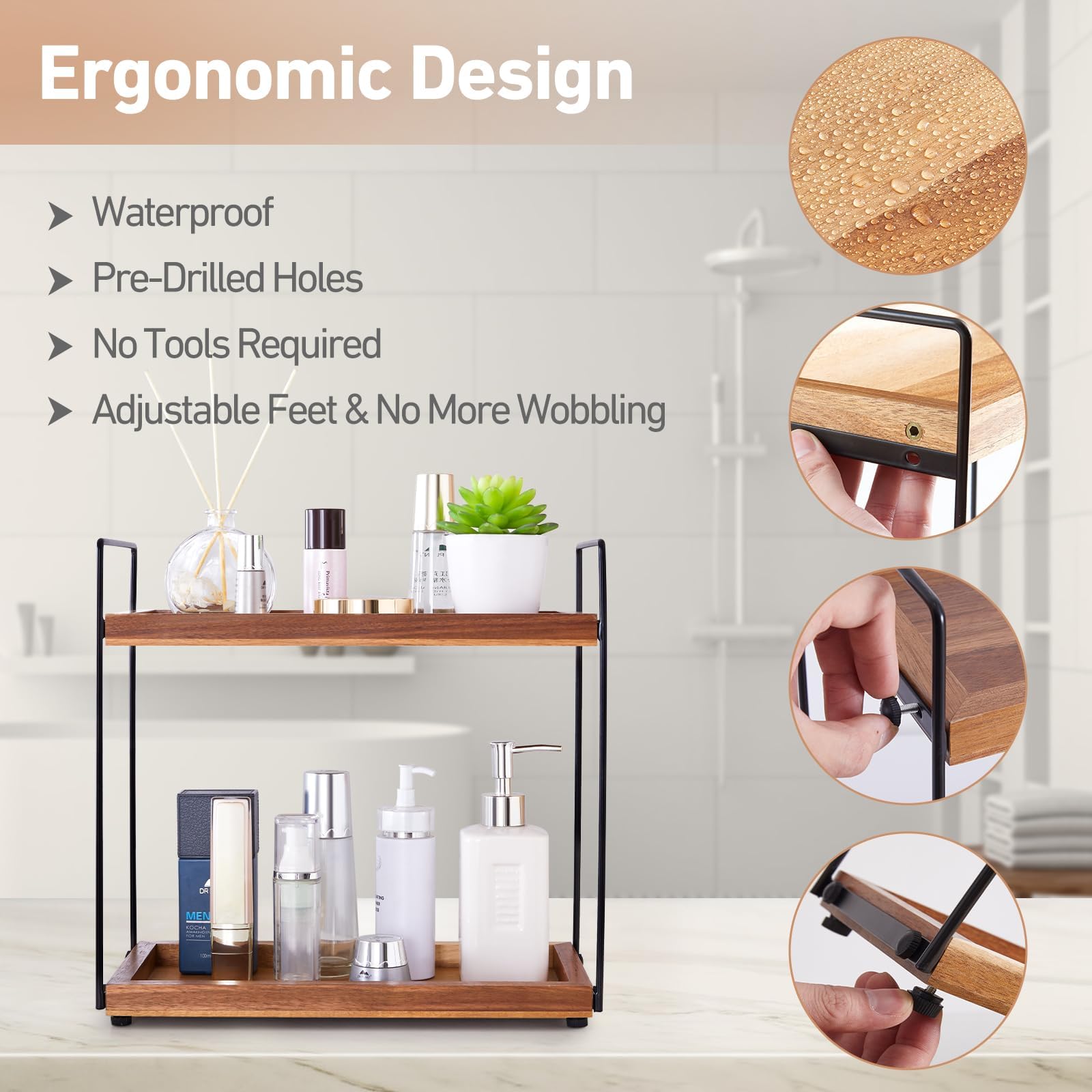 Bathroom Counter Organizer Countertop Storage - 2 Tier Bathroom Countertop Organizer Coffee Bar Organization Acacia Wood Counter