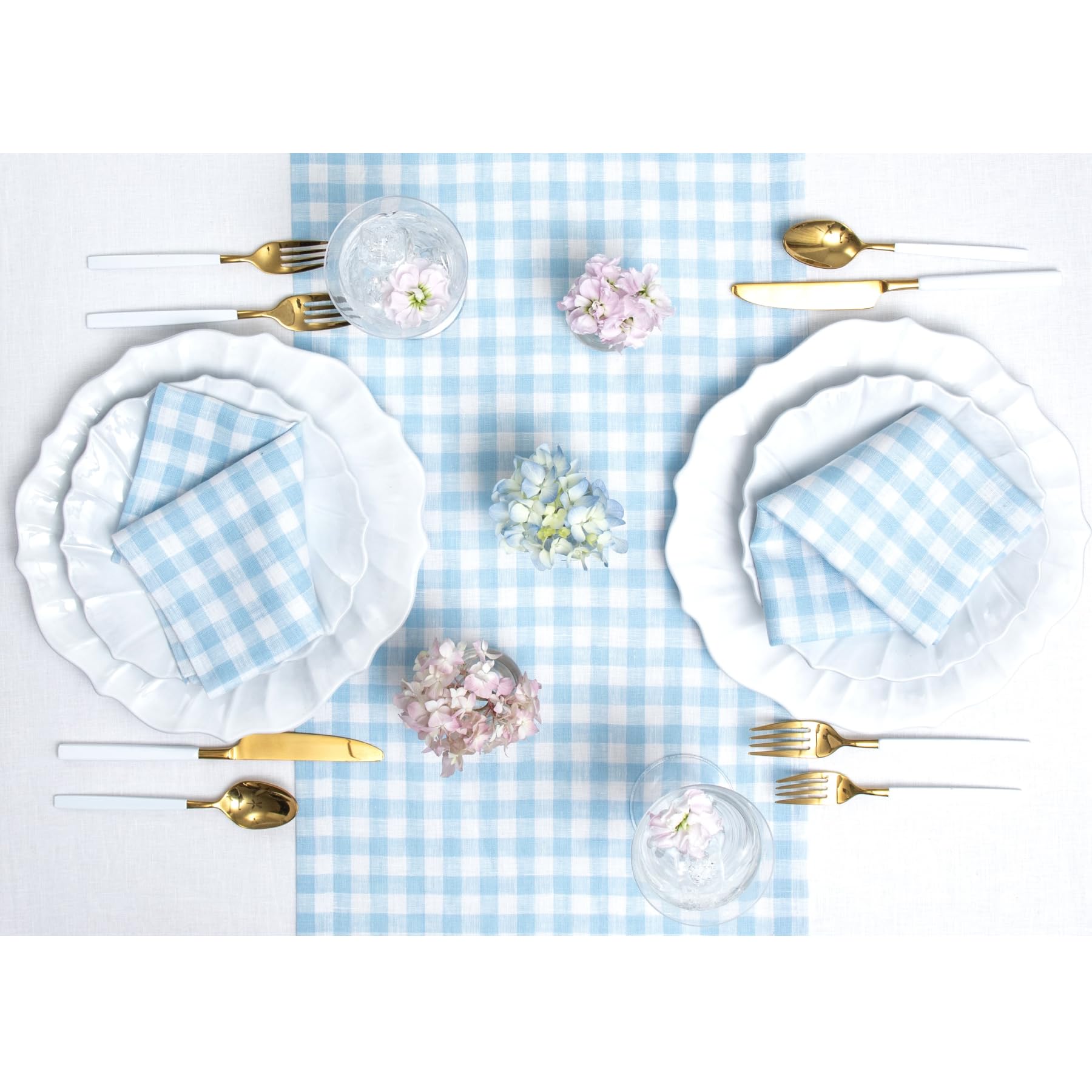 Solino Home Check Linen Table Runner 108 Inches Long - 100% Pure Linen Blue Bell Plaid Table Runner 14 X 108 Inch Ideal For Wedd
