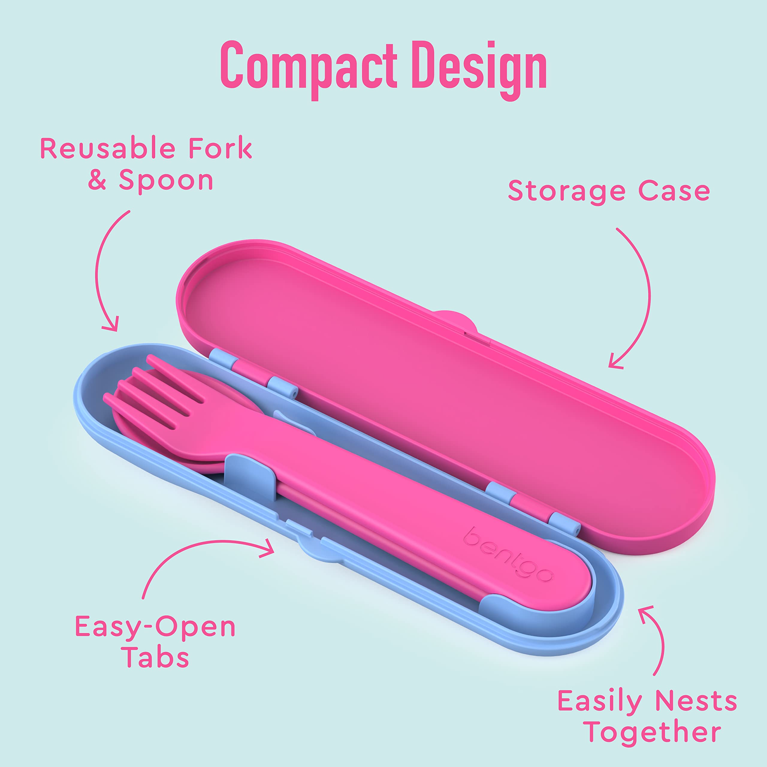 Bentgo? Kids Utensil Set - Reusable Plastic Fork, Spoon & Storage Case BPA-Free Materials, Easy-Grip Handles, Dishwasher Safe Id