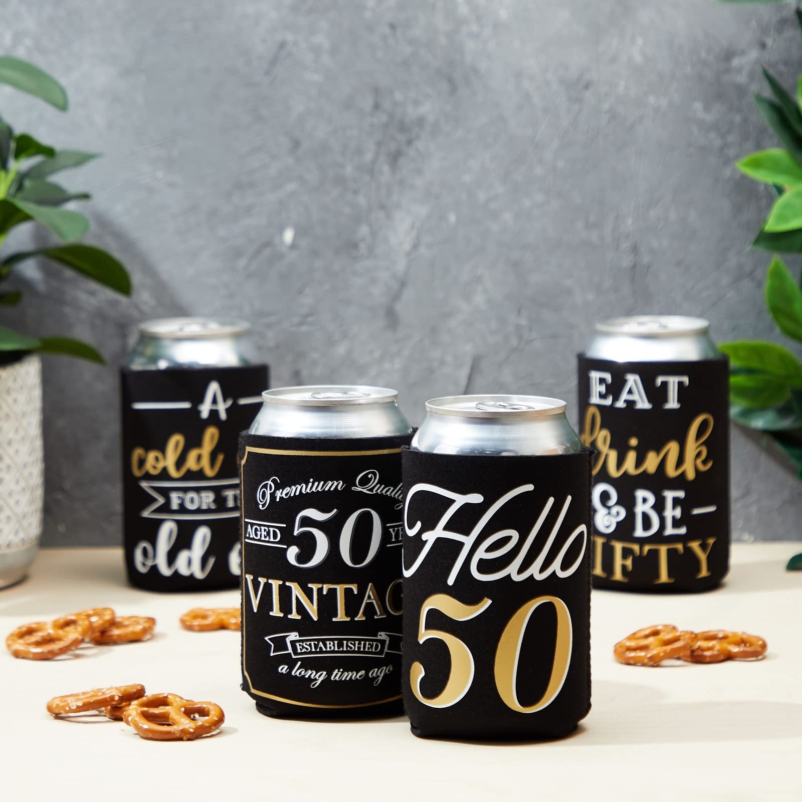 Sparkle And Bash 12 Pack 50Th Birthday Can Cooler Sleeves For Soda, Beverages - Cheers And Beers To 50 Years Decorations And Par