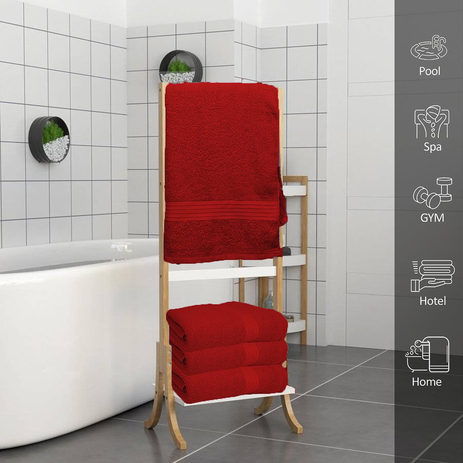 Textila 100% Cotton Large Bath Towels - 27X54 (4-Pack, Burgundy) - Highly Absorbent, Super Soft, And Luxurious For Bathroom, Poo