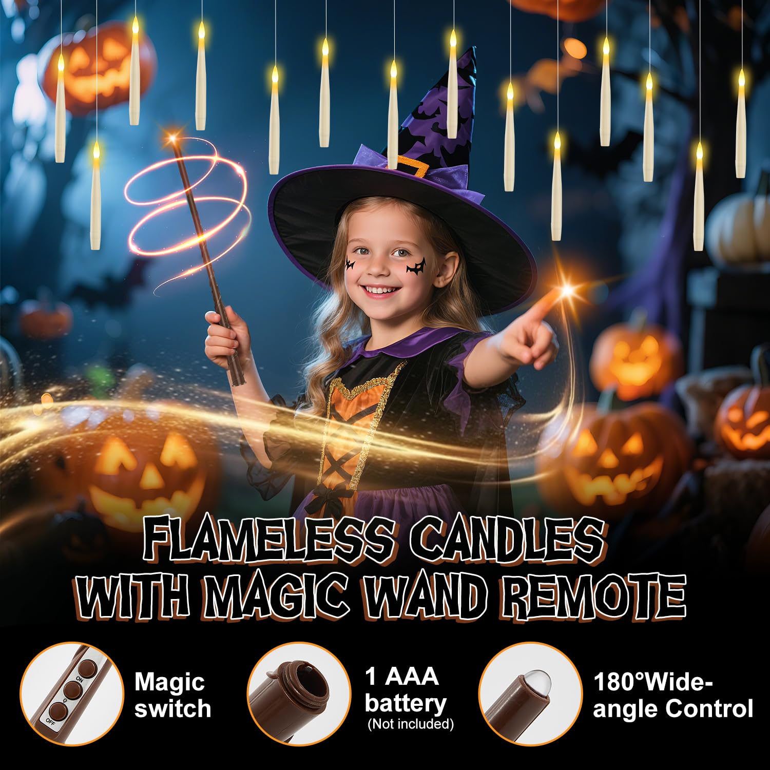 wxnlo Floating Candles with Wand, 20 Pcs Magic Hanging Flameless LED Candles, Battery Operated Flickering Lights with Wand Remot