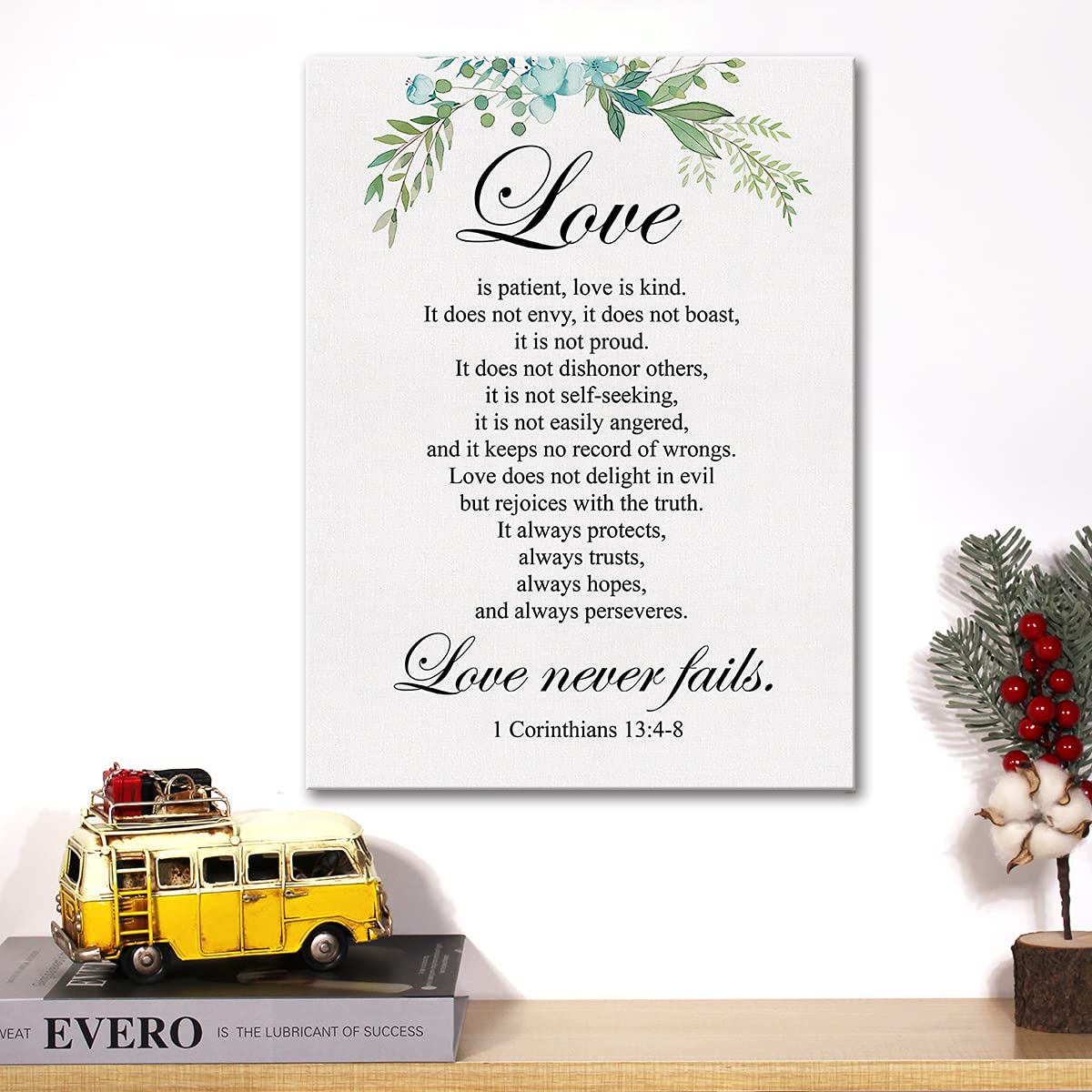 Christian Canvas Wall Art Love Is Patient Love Is Kind 1 Corinthians 13:4-8 Canvas Print Positive Scripture Canvas Painting Home