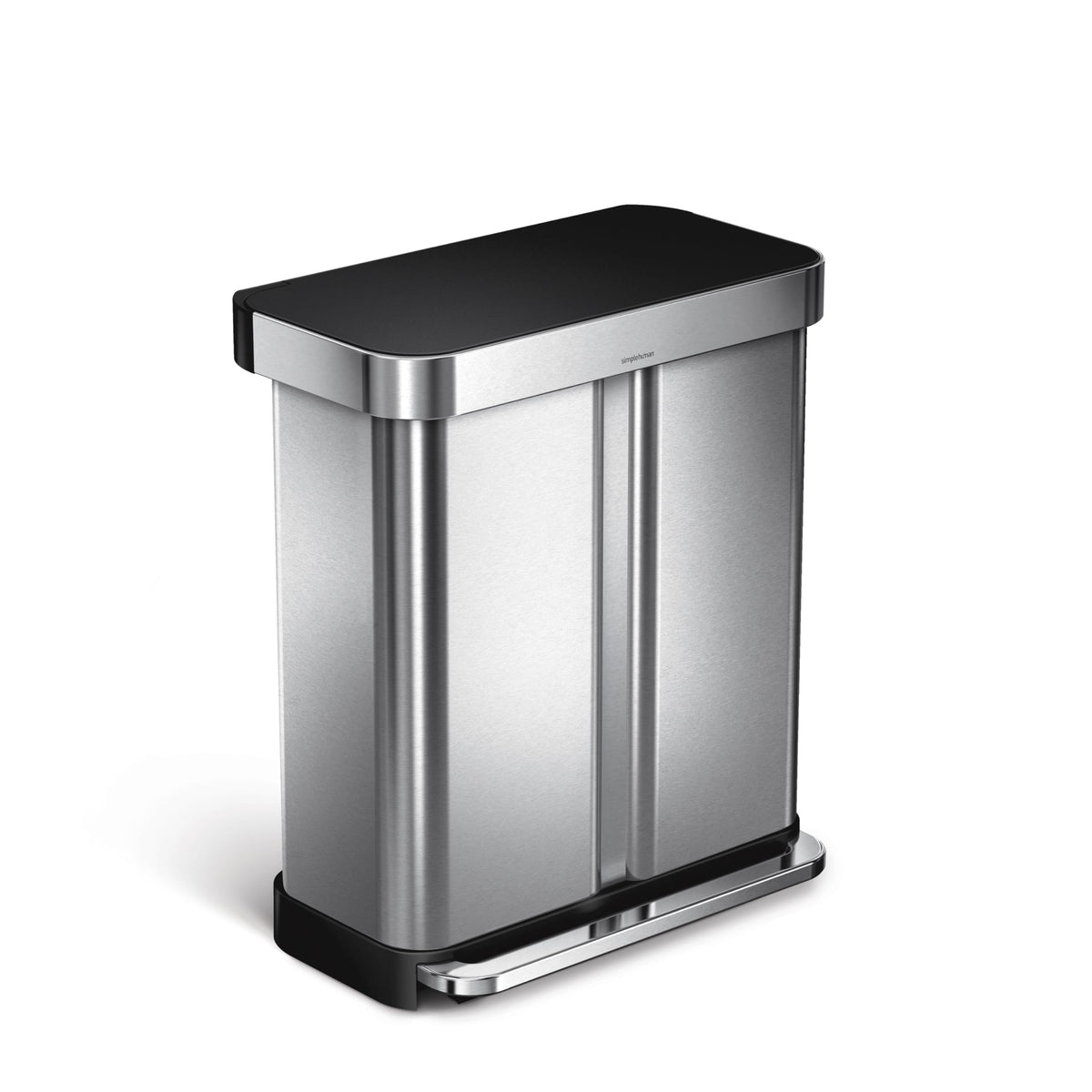 Simplehuman 58 Liter / 15.3 Gallon Rectangular Dual Compartment Recycling Kitchen Step Trash Can With Soft-Close Lid, Brushed St