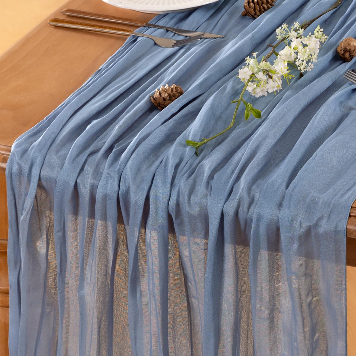 LINXTAR Dusty Blue Cheesecloth Table Runner 10Ft Vintage Rustic Gauze Tablecloth 35x122 Inches Boho Elegant Wedding Baby Shower Birthday Party Table Centerpiece  Photography Background