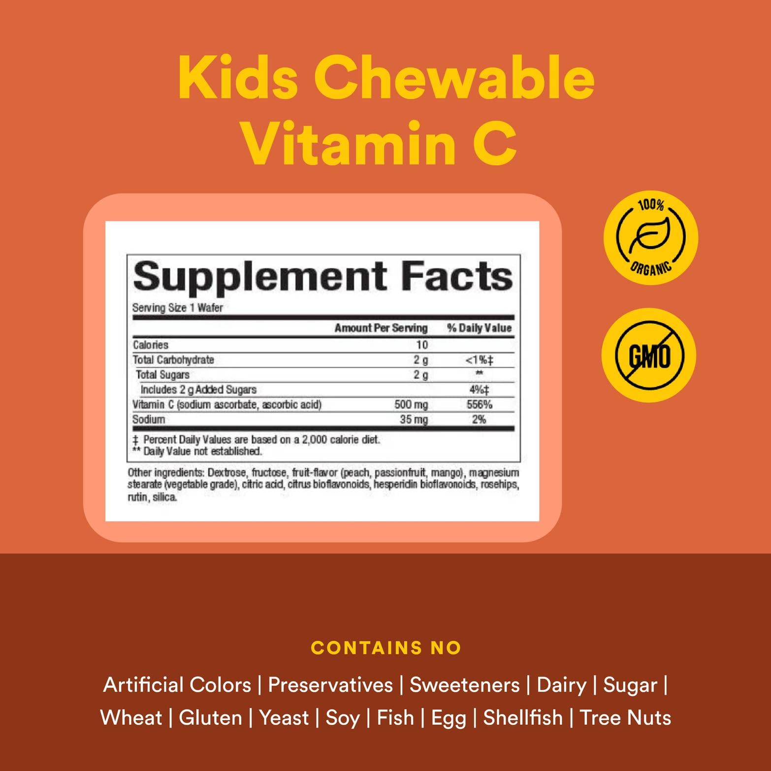 Natural Factors, Kids Chewable Vitamin C 500 Mg, Supports Immune Health, Bones, Teeth And Gums, Peach, Passionfruit And Mango, 9