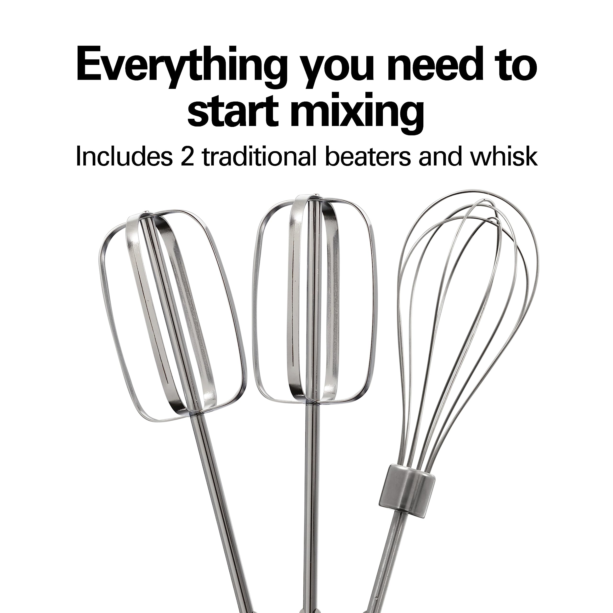 Hamilton Beach Electric Hand Mixer, 6 Speeds + Stir Button, 300 Watts Of Peak Power For Powerful Mixing, Includes Whisk And Stor