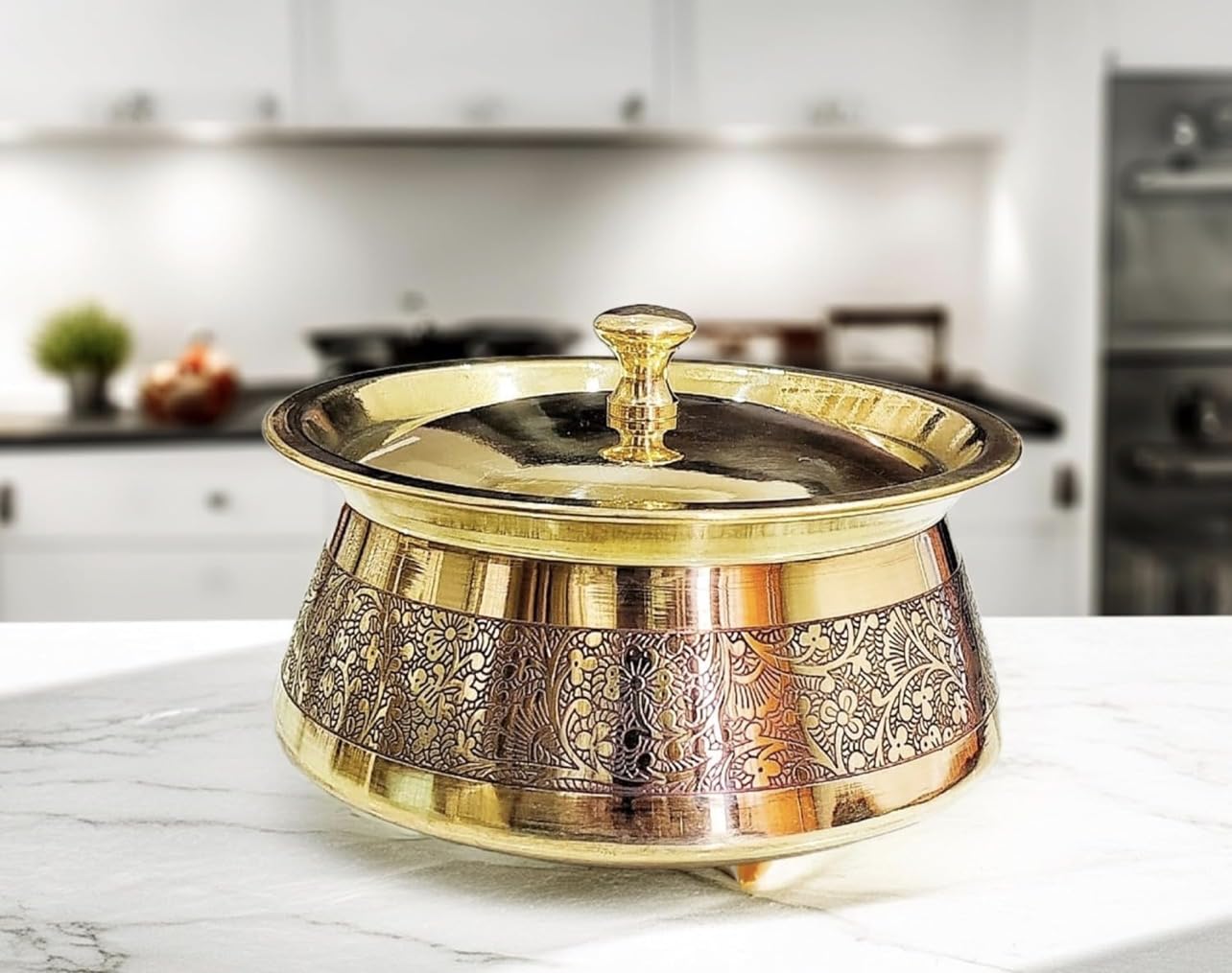 Ptal Nagri Pure Brass Designed Lagan Handi For Cooking With Lid & Kalai Inside | Brass Degchi/Sipri | Biryani Pot | Utensils For