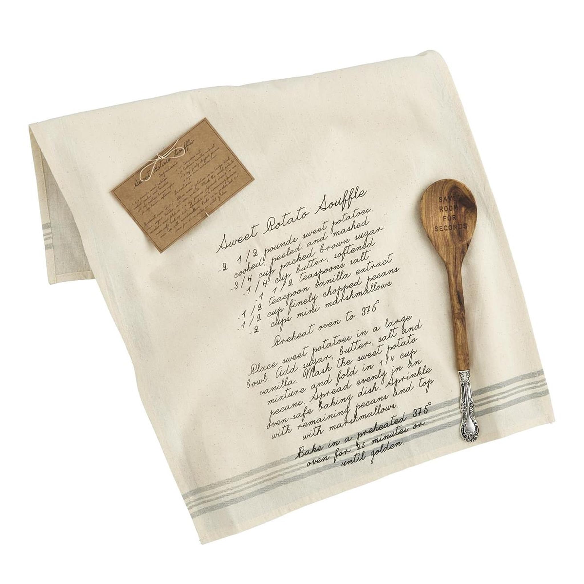 Mud Pie Thanksgiving Sides Recipe Towel And Wooden Spoon Set, Sweet Potatoes, 26'' X 16.5''