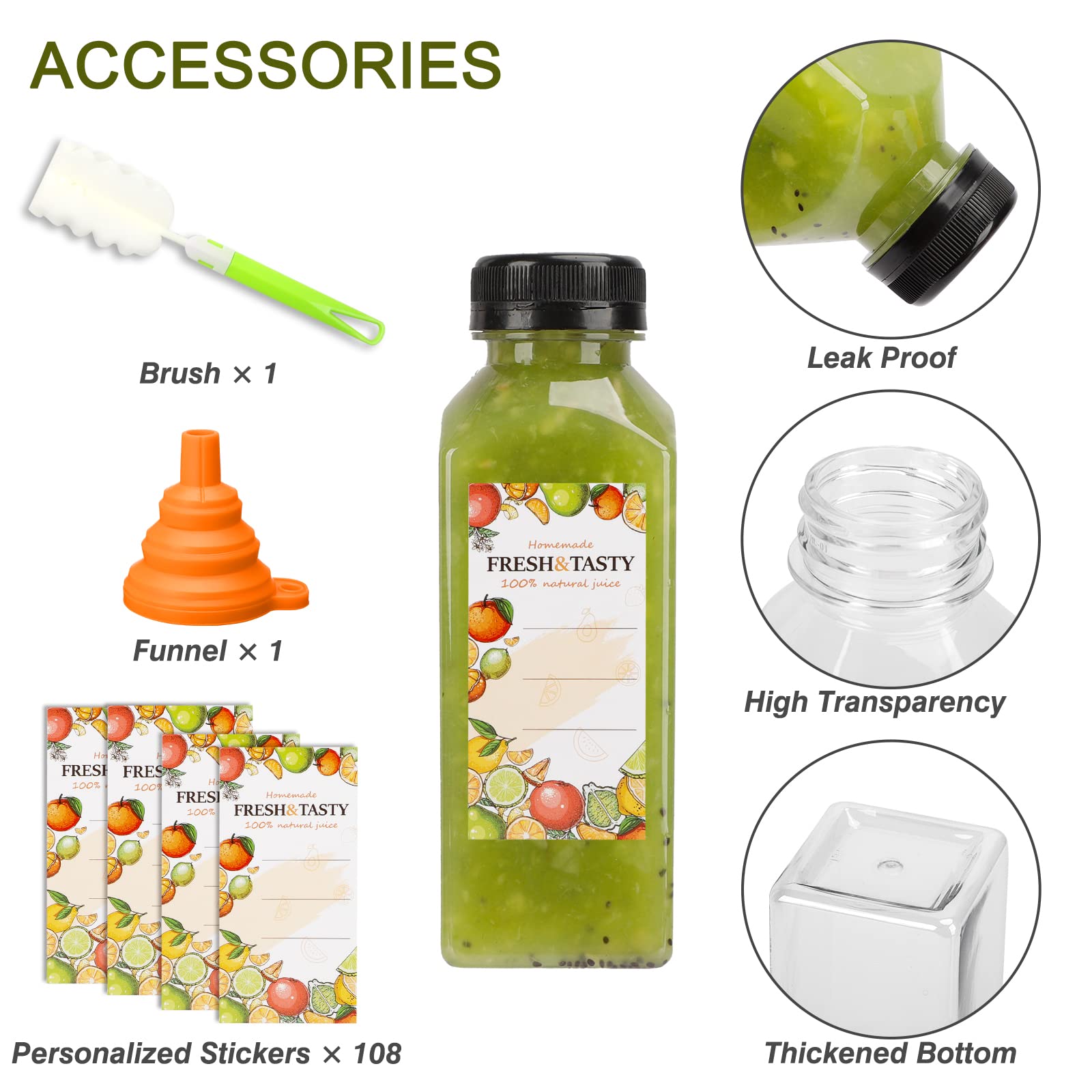 Tomnk 100Pcs Juice Bottles, 12Oz Plastic Bottles With Caps, Reusable Juice Bottles With Caps Clear Bulk Beverage Containers With