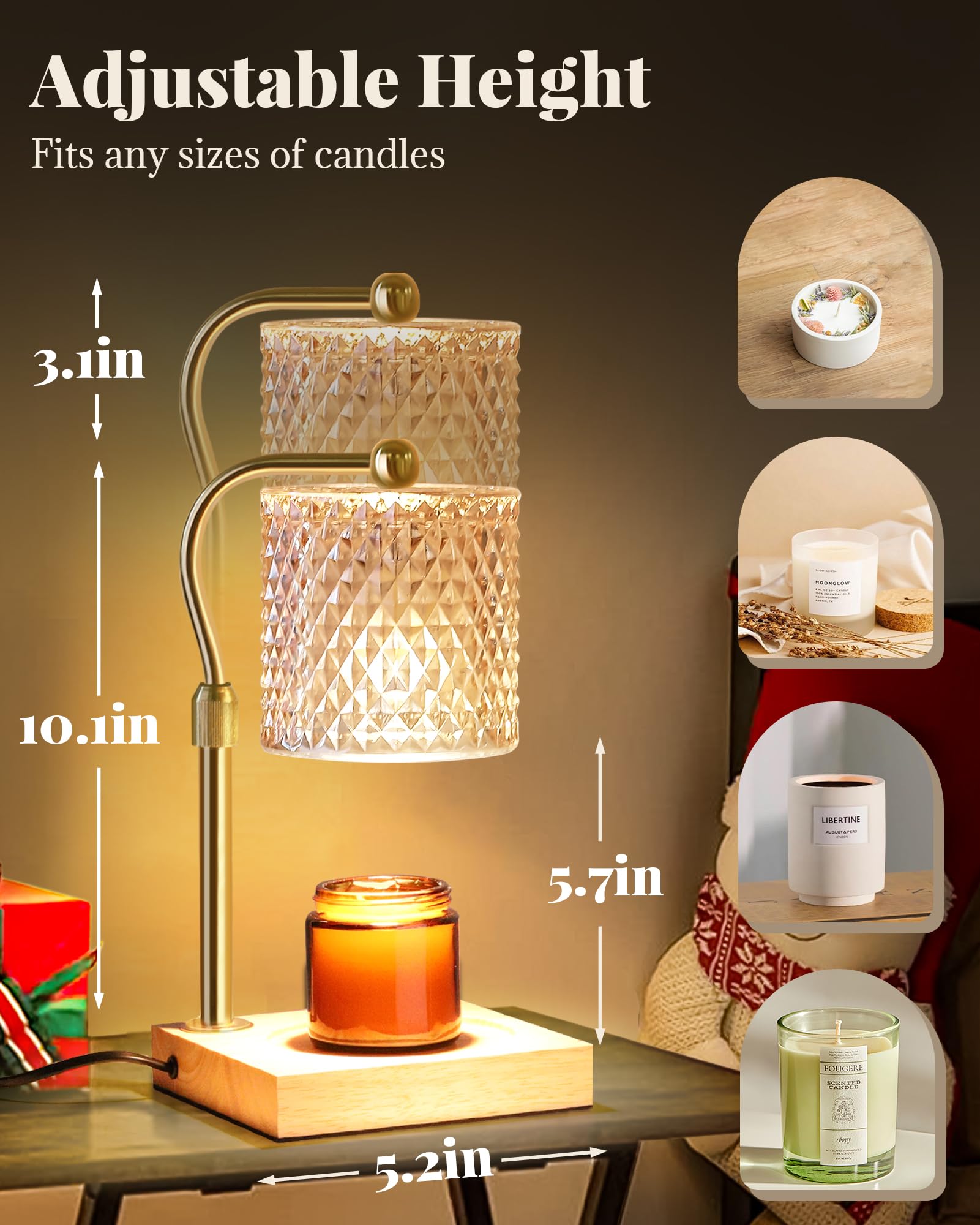 Candle Warmer Lamp with Timer Dimmer Adjustable Height, Birthday Gifts for Women, House Warming New Home Decor Gifts for Mom, El