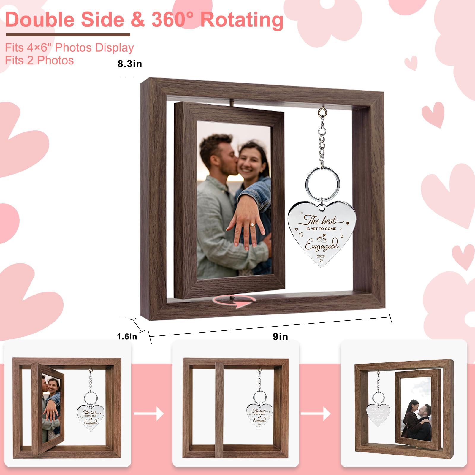 Engagement Gifts for Couples,4x6 Rotating Floating Engagement Picture Frame,Wedding Engaged Gifts for Newly Engaged Couples 2025