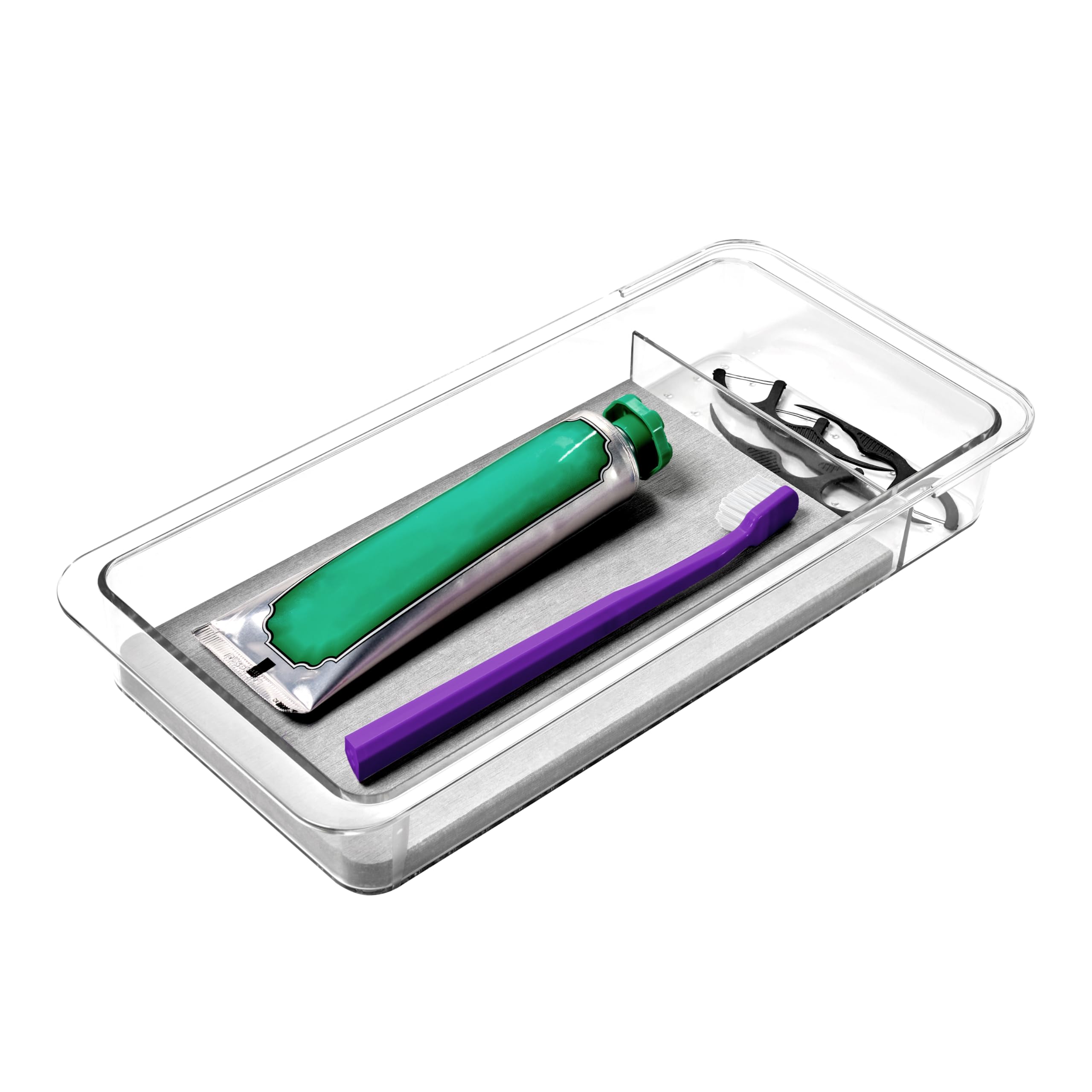 madesmart Dental Tray Drawer Organizer with Drying Stone, Clear Plastic Organizer for Toothbrush, Dental Floss, Water Flosser, M