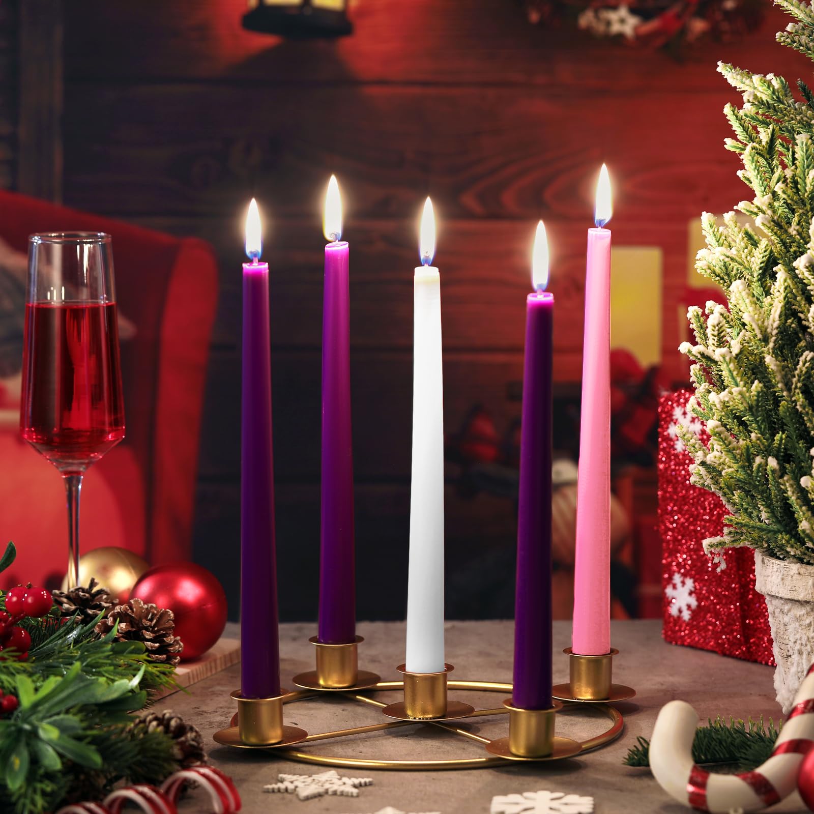 Newtay 2 Pack Christmas Advent Wreath Candle Holder 5 Candle 8.5 Inch Advent Wreath Ring Table Decoration Xmas Metal Ring for Ch
