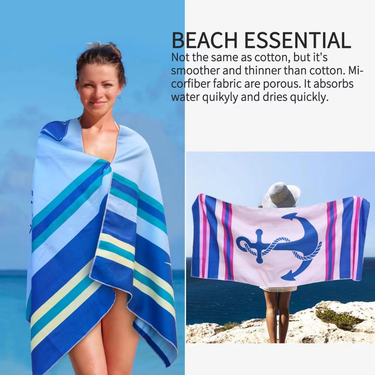 Yioneshop 4 Pack Microfiber Beach Towel Fast Drying, Extra Large 71'' X 32'' Sand Free Beach Towel Super Lightweight Towels For