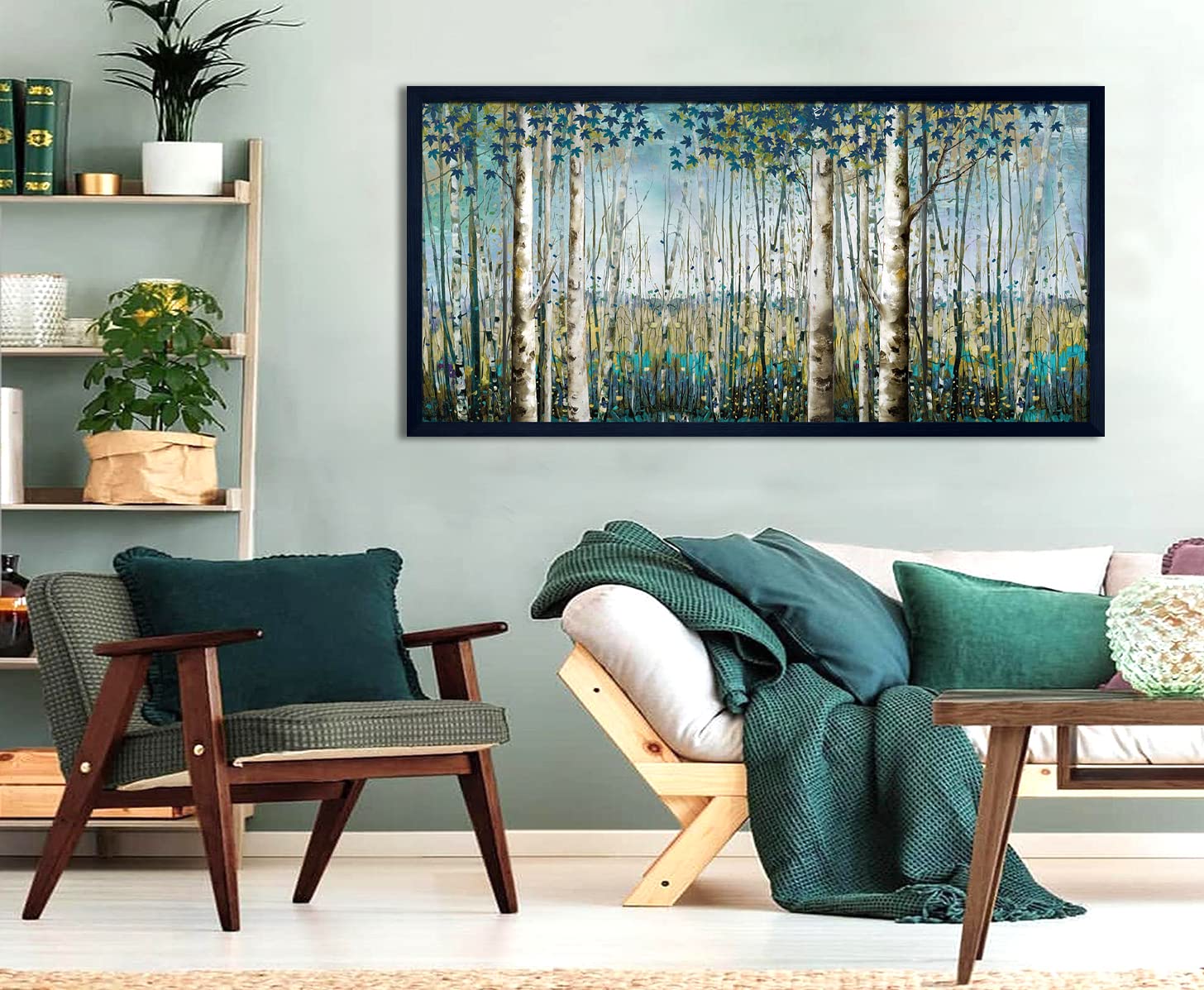 Green View White Birch Forest Canvas Painting Wall Art Decor Nature Plant Picture Wildlife Trees Landscape Artwork Home Living R