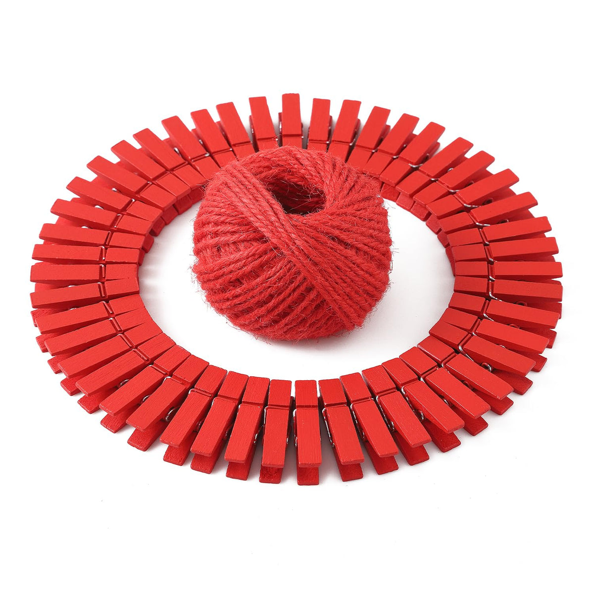 Hstech 100 Pcs Red Mini Natural Wooden Clothespins And 82 Ft Jute Twine, Baby Clothes Pins, 3.5 Cm Craft Photo Clips For Home Sc