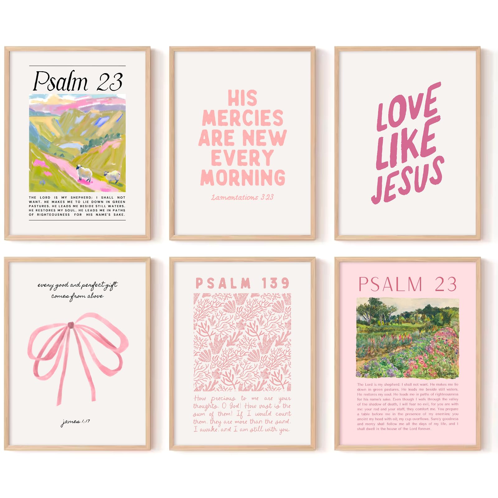 Pink Christian Wall Art Bible Verse Canvas Poster Floral Wall Decor Religious Pictures Girls Room Prints Scripture Poster Bundle