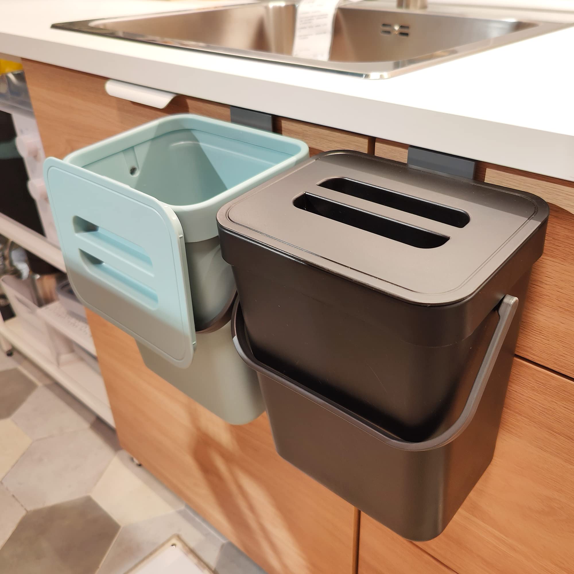 Stonespace Kitchen Compost Bin For Countertop, Hanging Small Trash Can With Lid Under Sink For Kitchen Bathroom, Mountable Compo