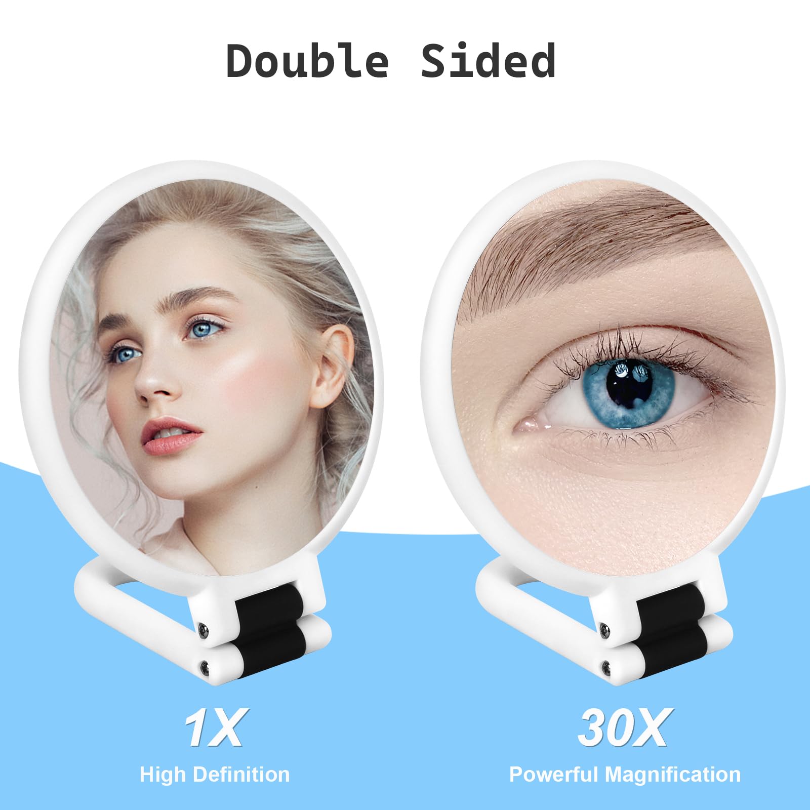Sifolo 30X Magnifying Mirror, Travel Hand Mirrors With Handle - Double Side Handheld Mirror With 1X 30X Magnification & Adjustab
