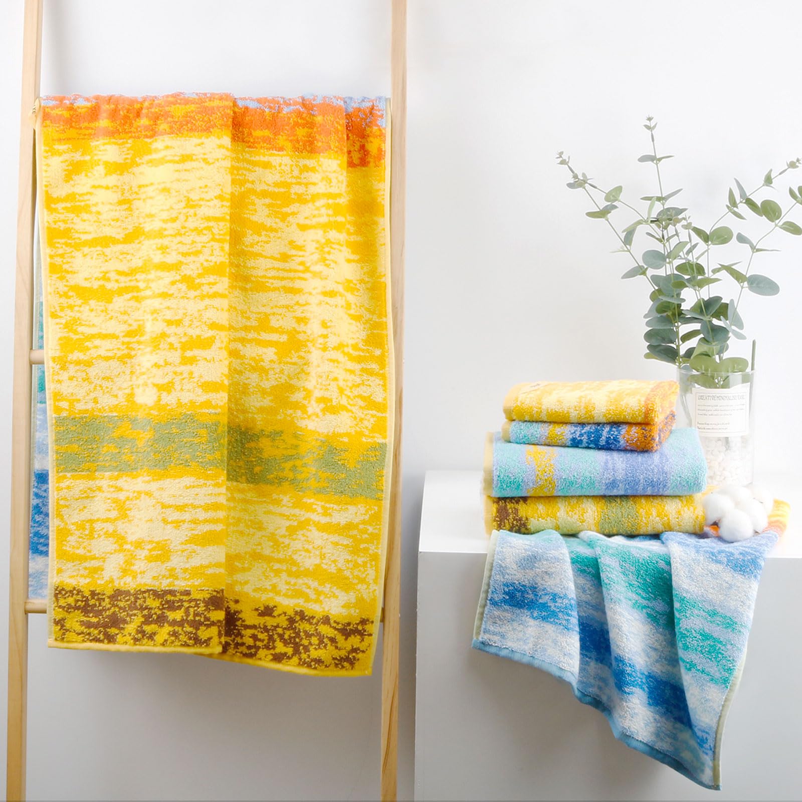Semaxe Bath Towel Set, 100% Cotton Bathroom Towels With Hanging Loops And Nano-Bio Lifecycle Labels, Include 2 Bath Towels, 2 Ha