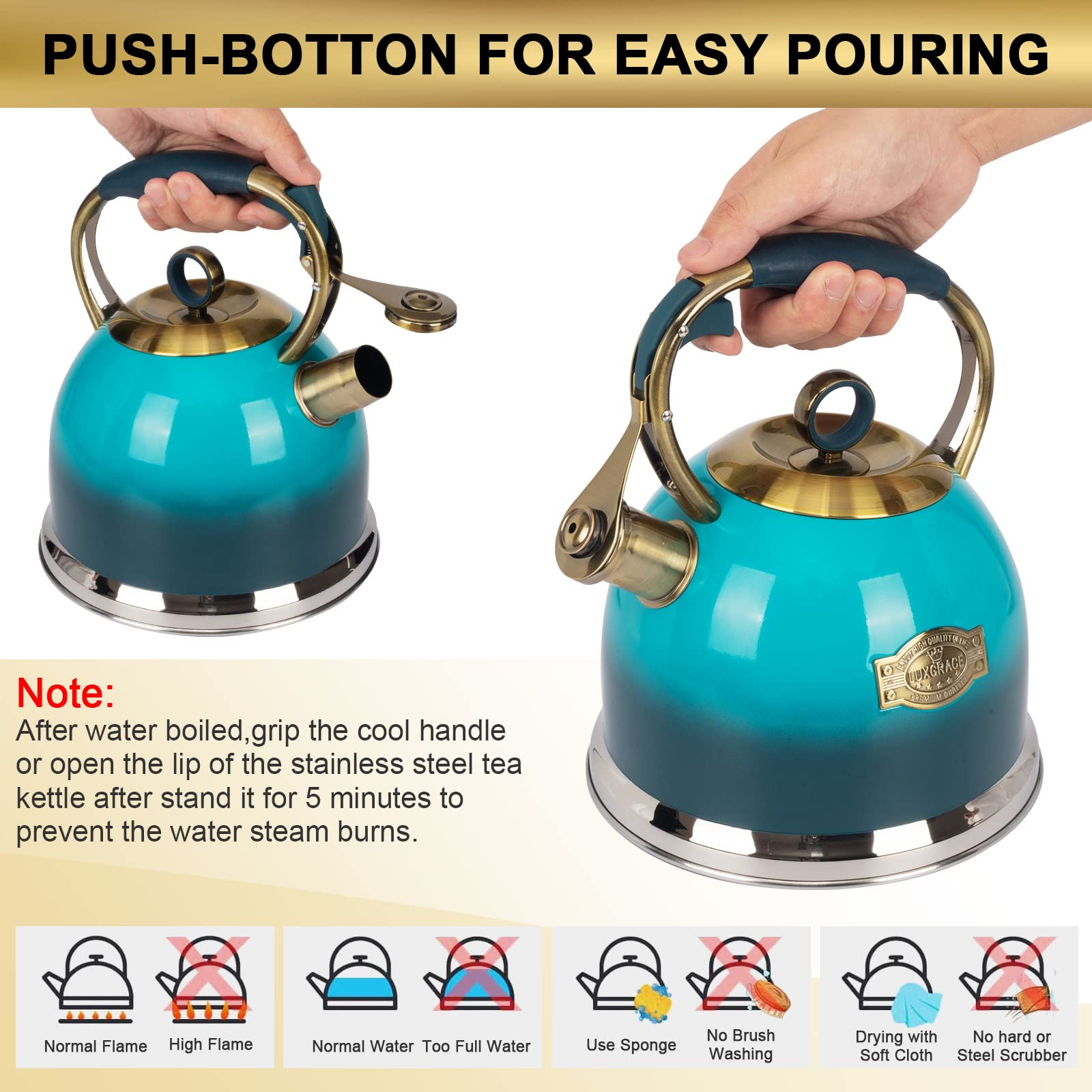Tea Kettle -3.0 Quart Tea Kettles Stovetop Whistling Teapot Stainless Steel Tea Pots For Stove Top Whistle Tea Pot