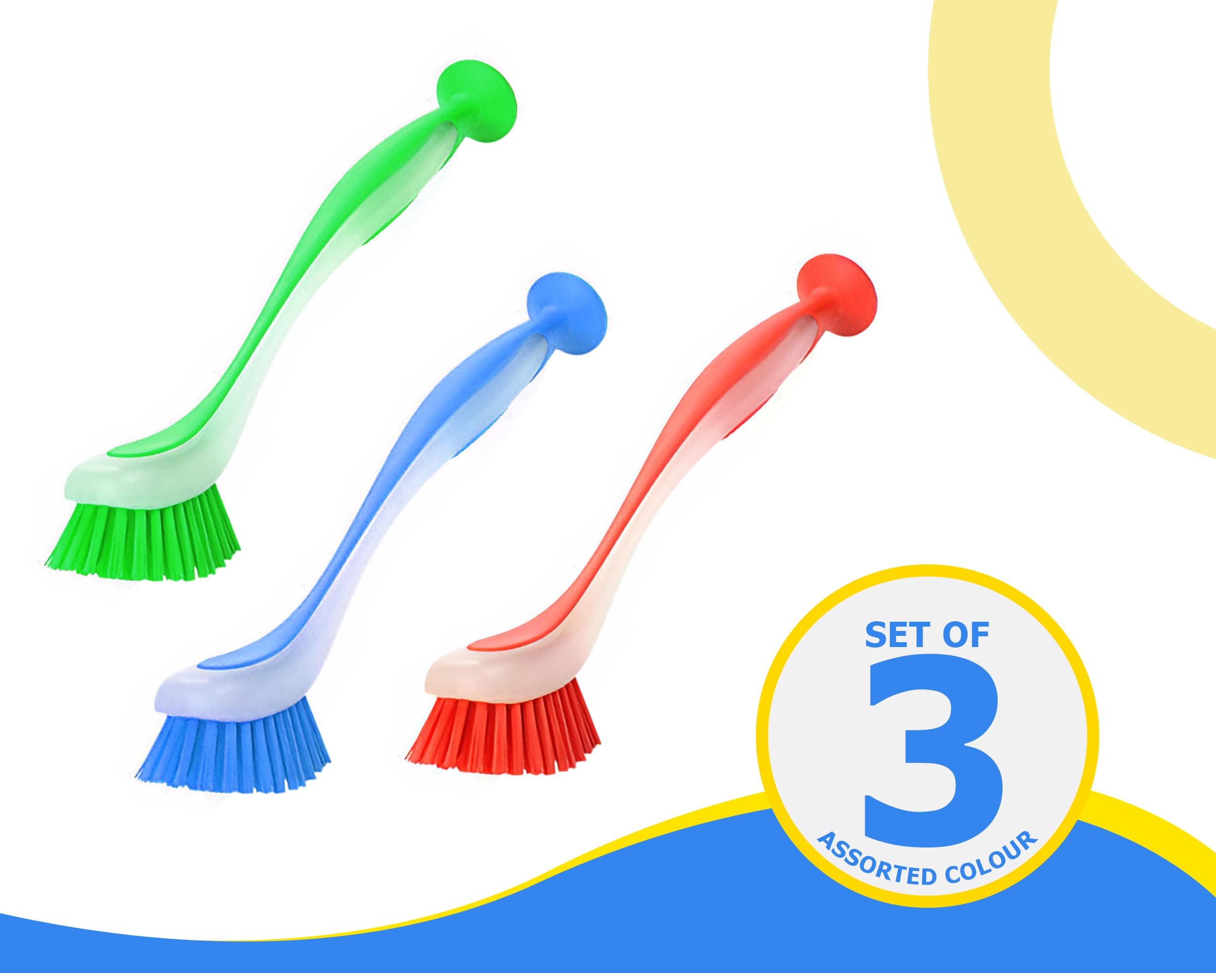 Zuvo Plastic Long Handled Scrubbing Suction Cup, Durable Bristles,Dish Washing Brush.Washing Up Kitchen Brush, Assorted Colour,