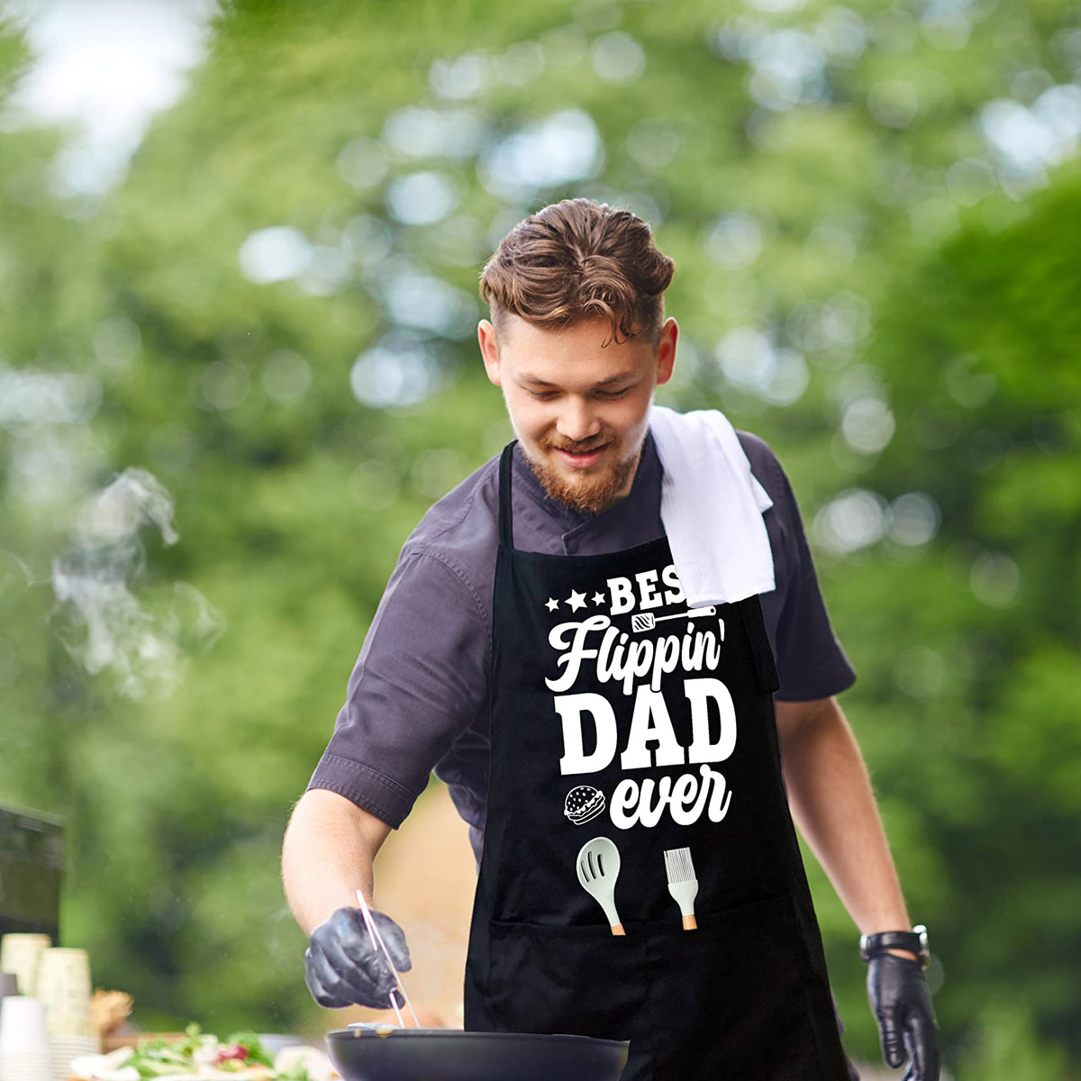 Apasin: Best Flippin' Dad Ever Apron - Funny Apron For Men With Pocket ...
