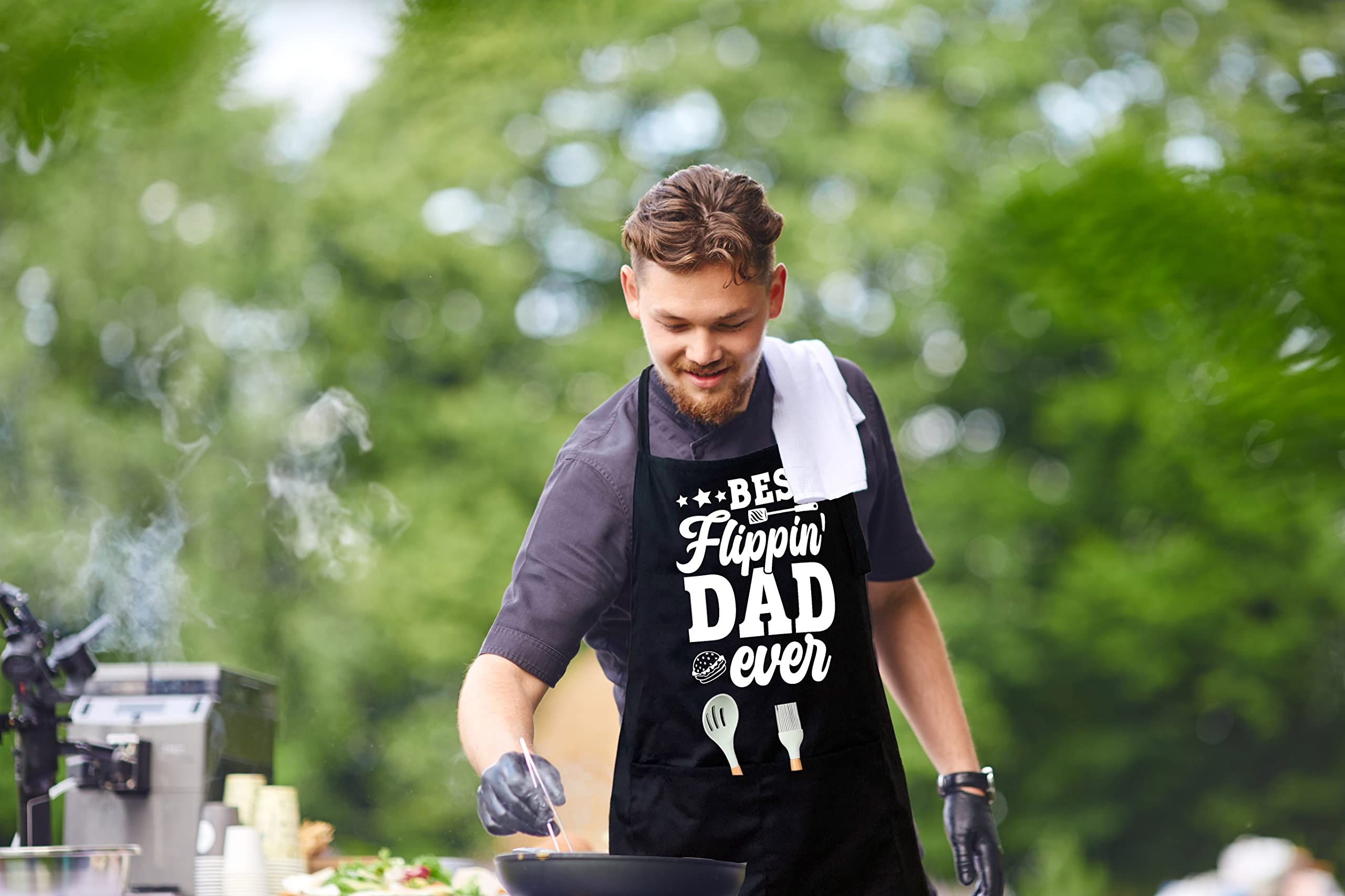 Apasin: Best Flippin' Dad Ever Apron - Funny Apron For Men With Pockets - Gift For Your Dad, Your Father, Your Grandpa, Your Gra