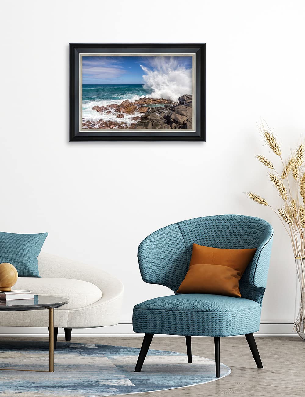 Ipic - Waves Crashing At Queen'S Bath Personalized Framed Wall Art With Names And Date On, Giclee Prints With Solid Wood Frame,