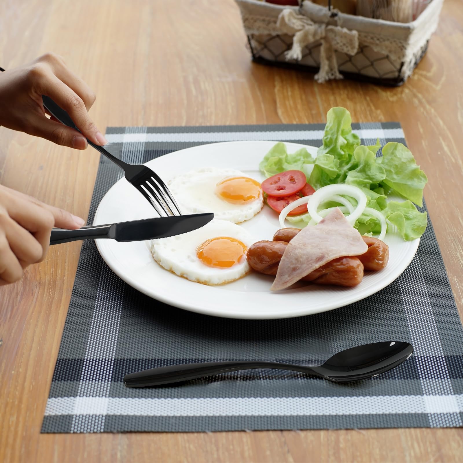 Wekioger Matte Black Stainless Steel Flatware 80 Pieces, Table Dinner Silverware Set For 16