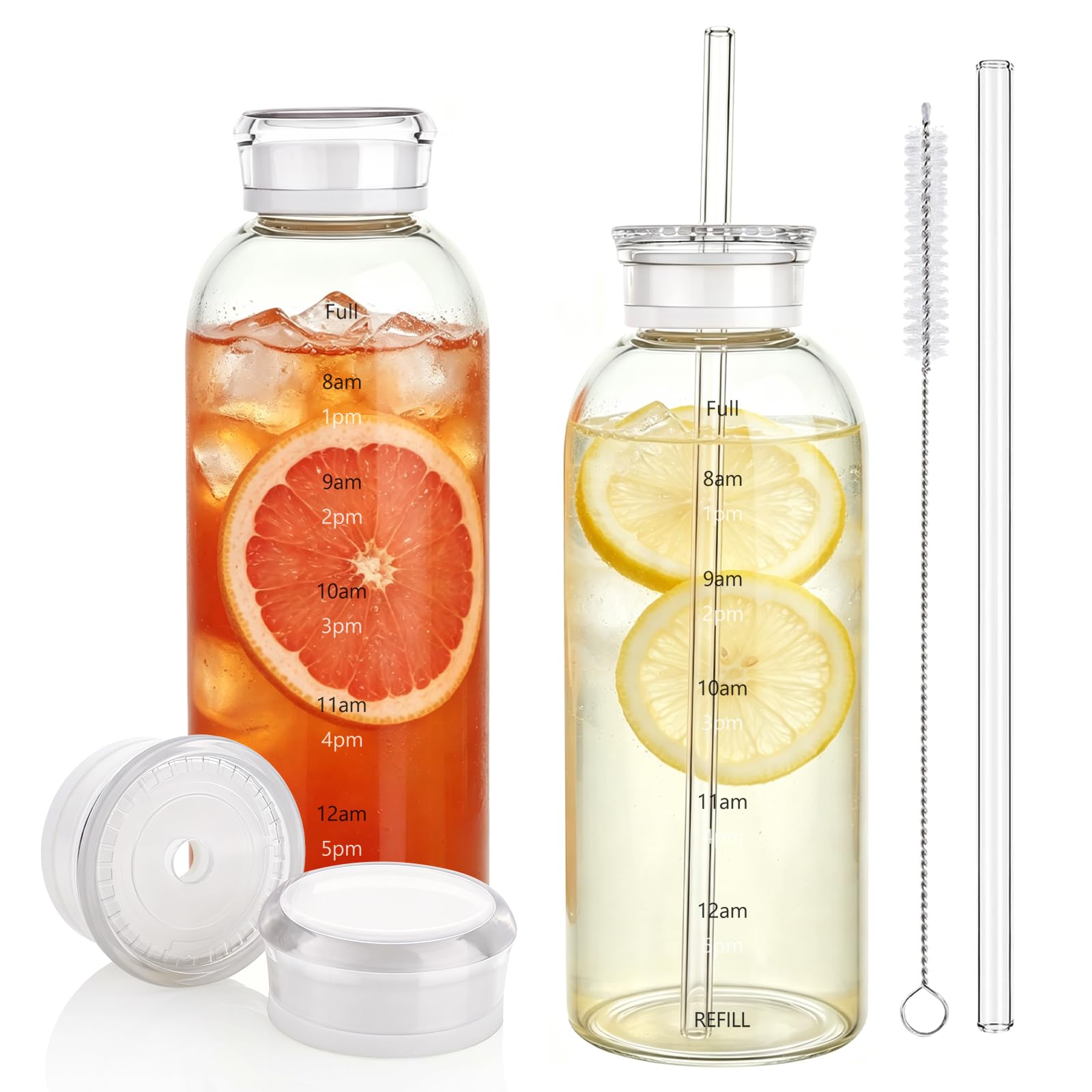 Elitrivox 25oz Glass Water Bottles with Lids and Straws, 2 Pack