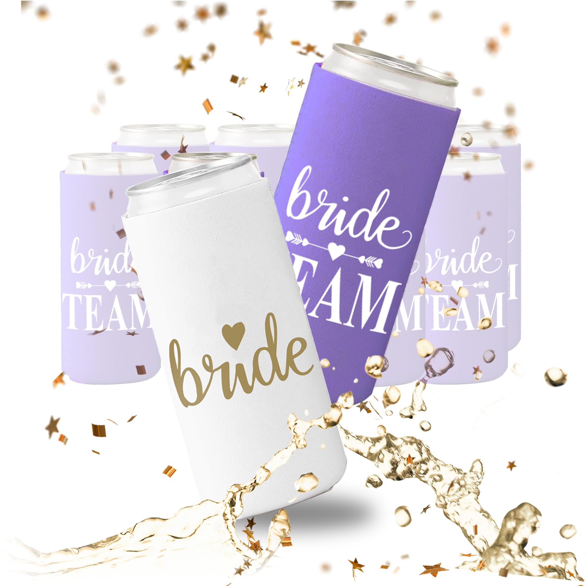 Groombridegifts 10 Packs Bachelorette Party Favors Slim Can Cooler Bridesmaid Gifts Bride Team Coozies.
