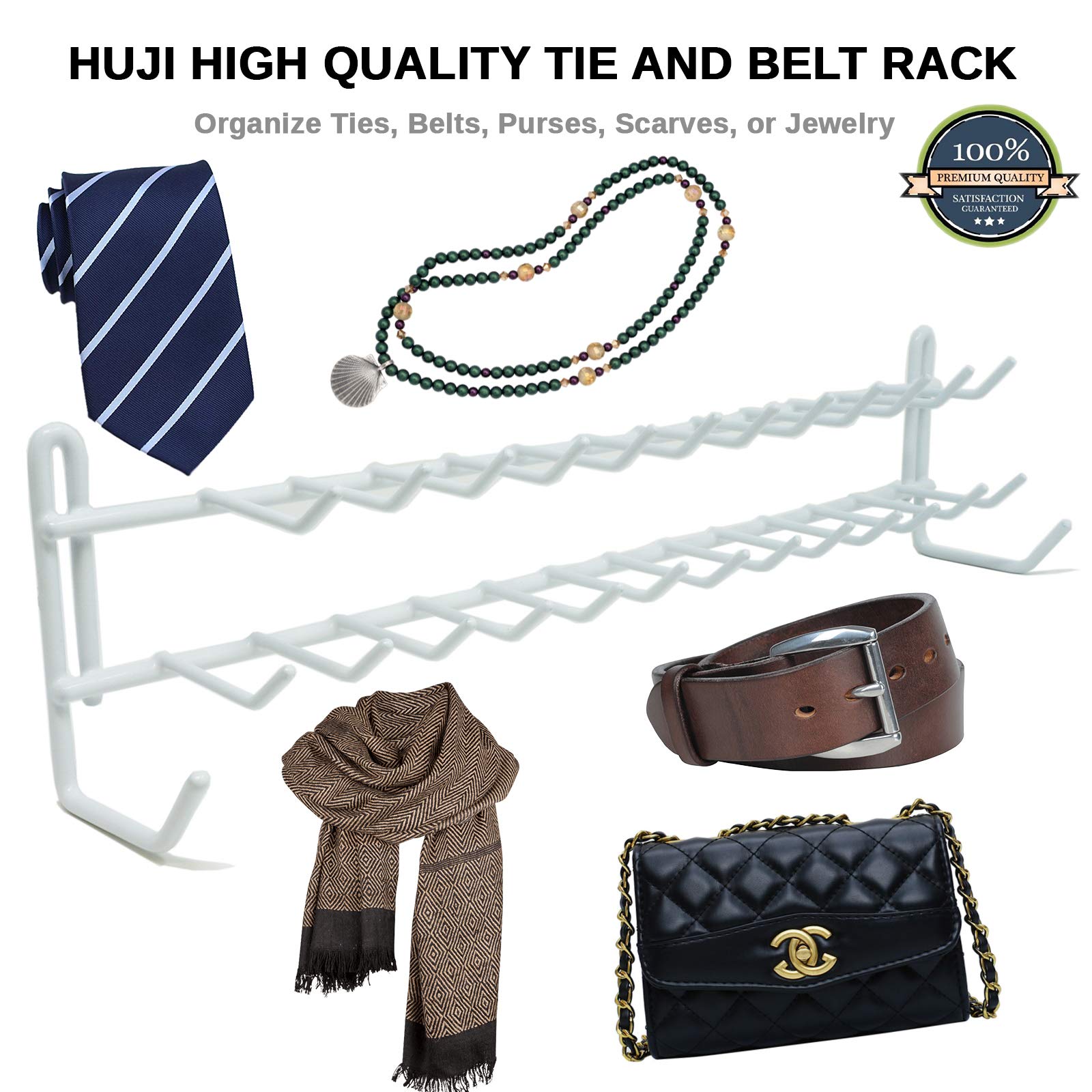 Huji Wall Mount Tie And Belt Rack Organizer, White (1 Pack)