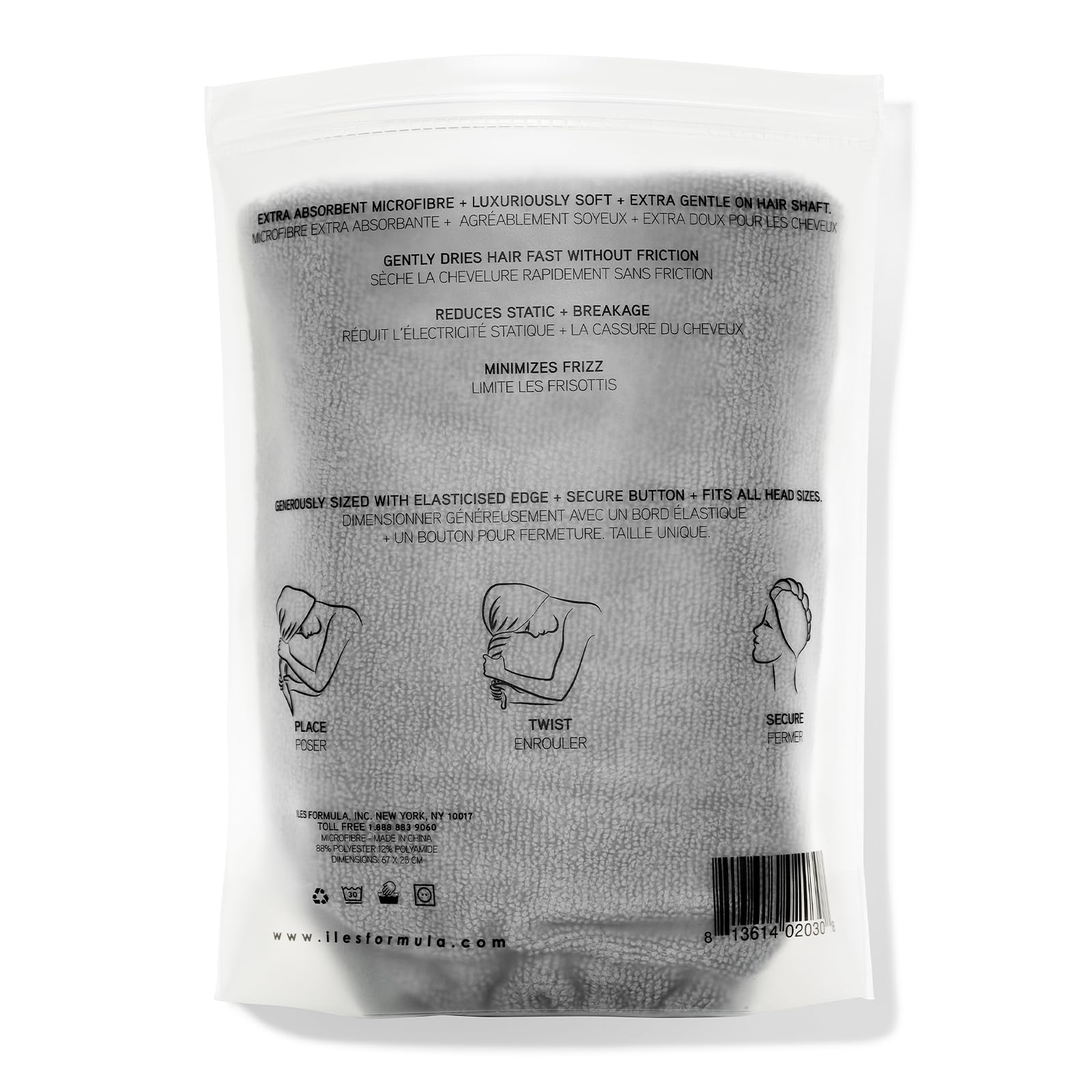 ILES FORMULA Haute Performance Hair Turban Towel - Fast Absorbing Microfiber Towel Wrap, Reduces Hair Static, Frizz, and Breakag