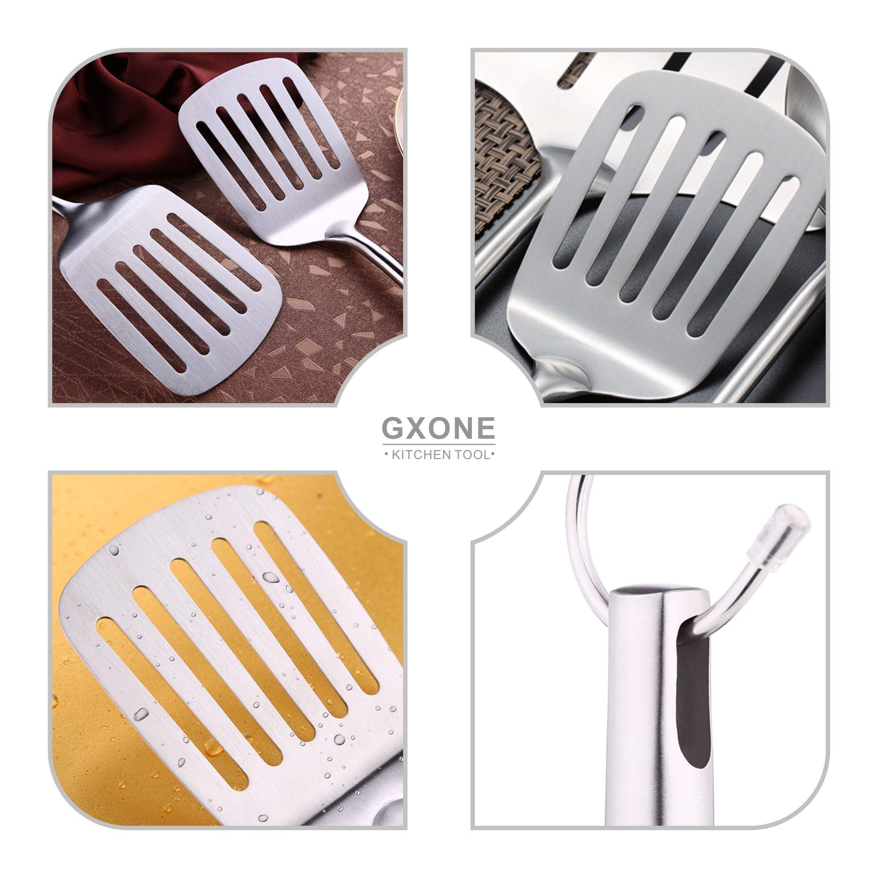 Stainless Steel Slotted Spatula,Cooking Utensil For Kitchen Use With Hollow Handle,Silver/14.9Inch