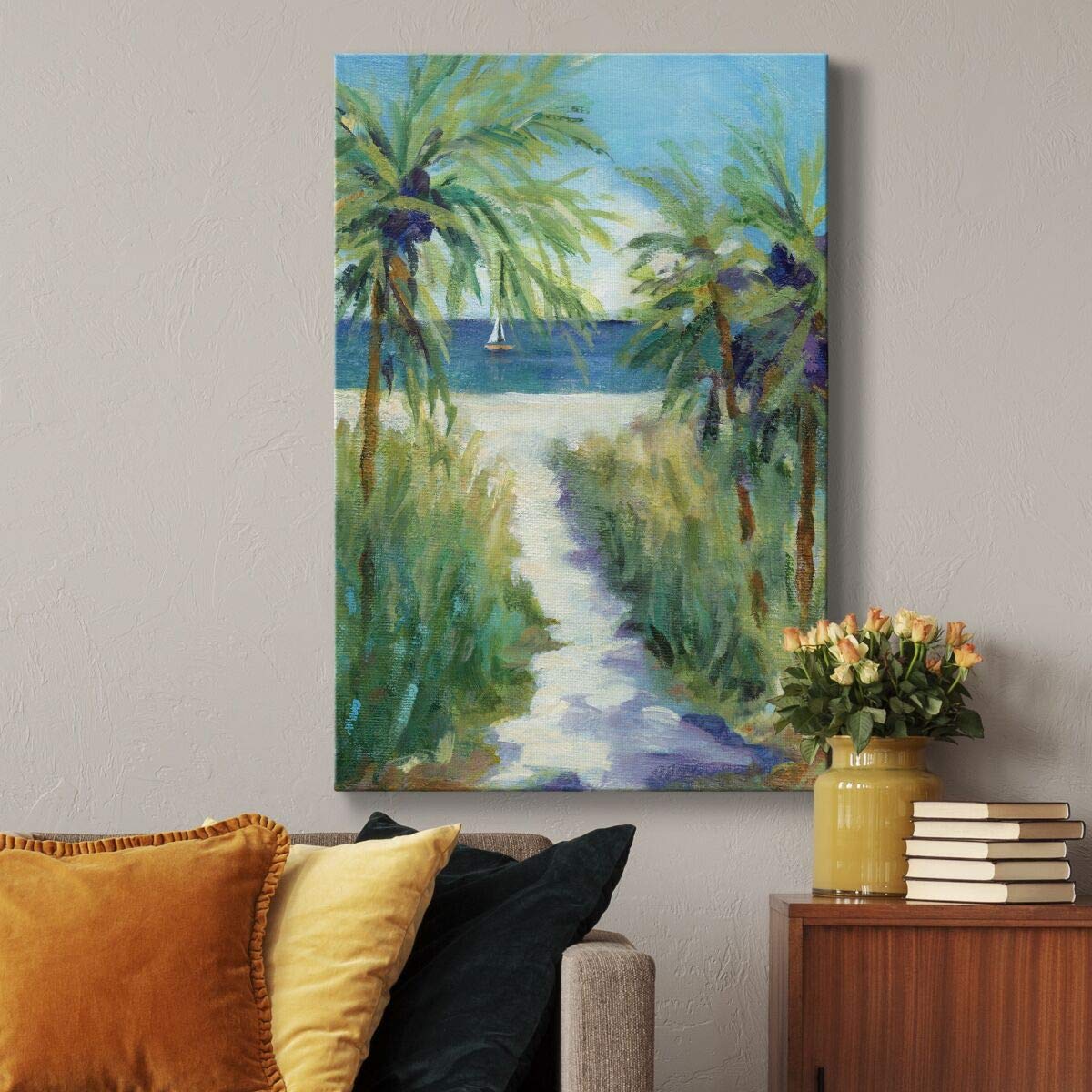 Renditions Gallery Canvas Wall Art Paintings For Home Palm Tree Pathway To The Sandy Beach Abstract Hanging Prints For Living Ro
