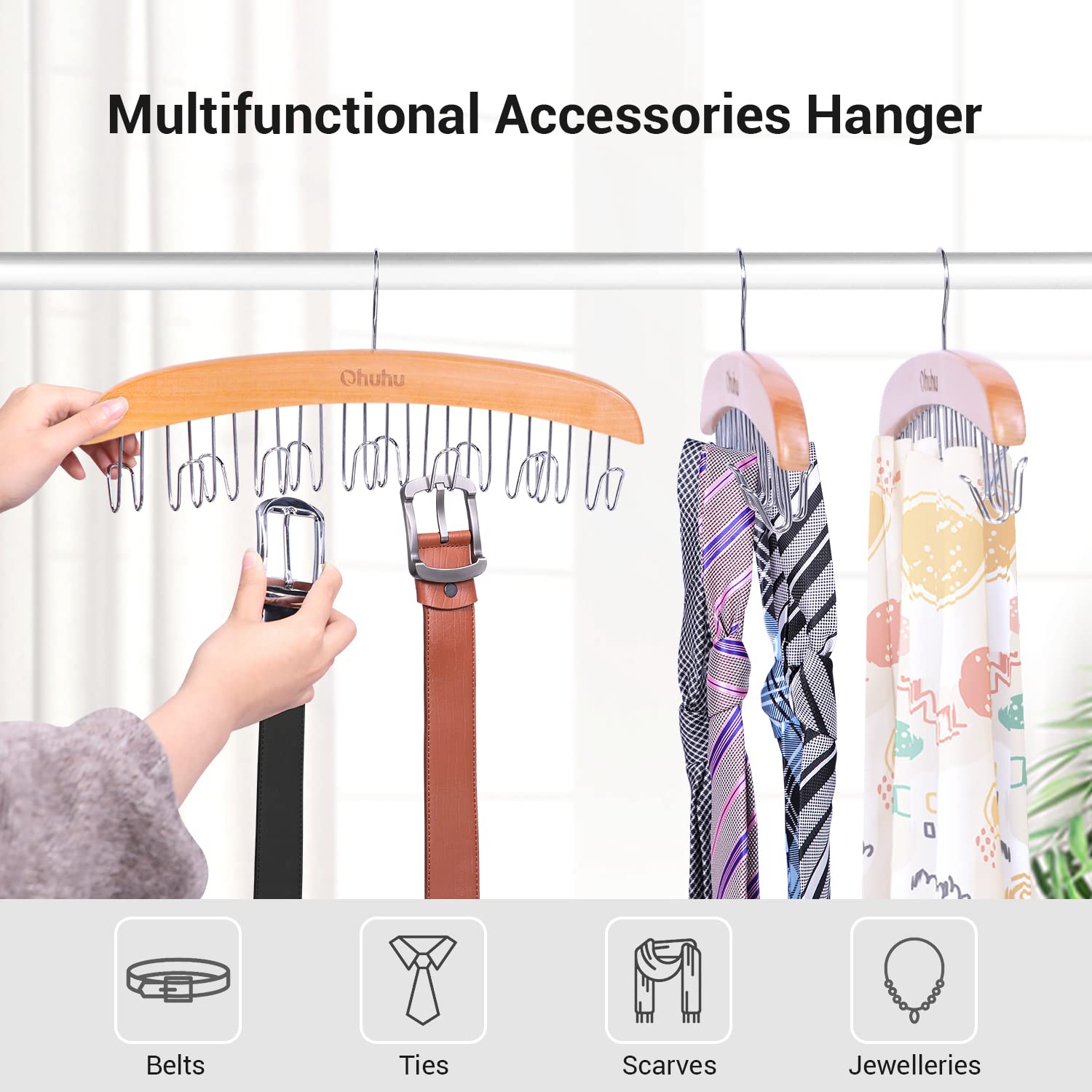 Belt Hanger Organizer For Closet: Ohuhu 12 Hooks Max 36 Belts Tie Rack Wooden Belt Holder For Storage 360 Degree Rotating Space