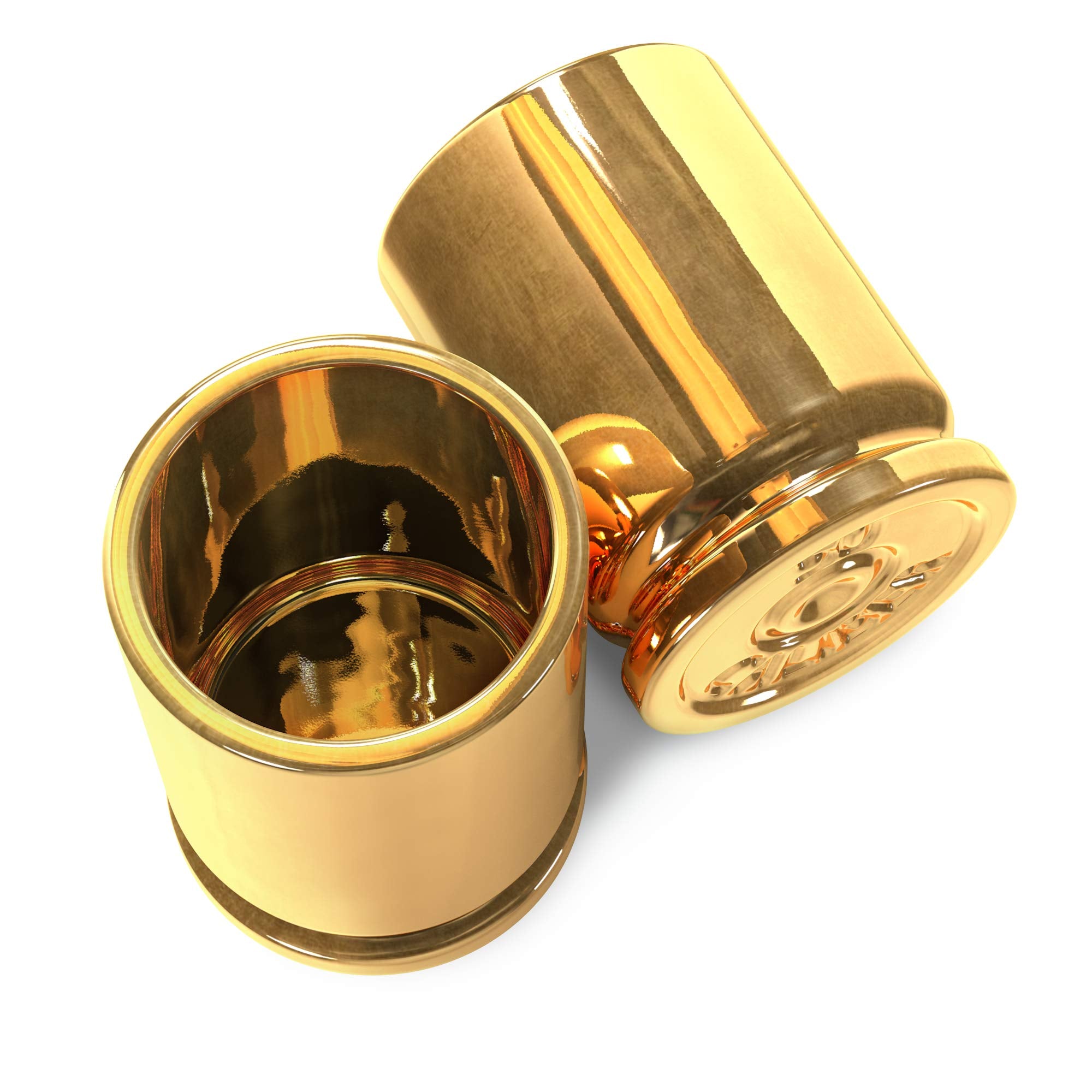 The Original 50 Caliber Brass Ceramic Shot Glasses - Set Of 2 - American Owned & Operated - Lifetime Guarentee