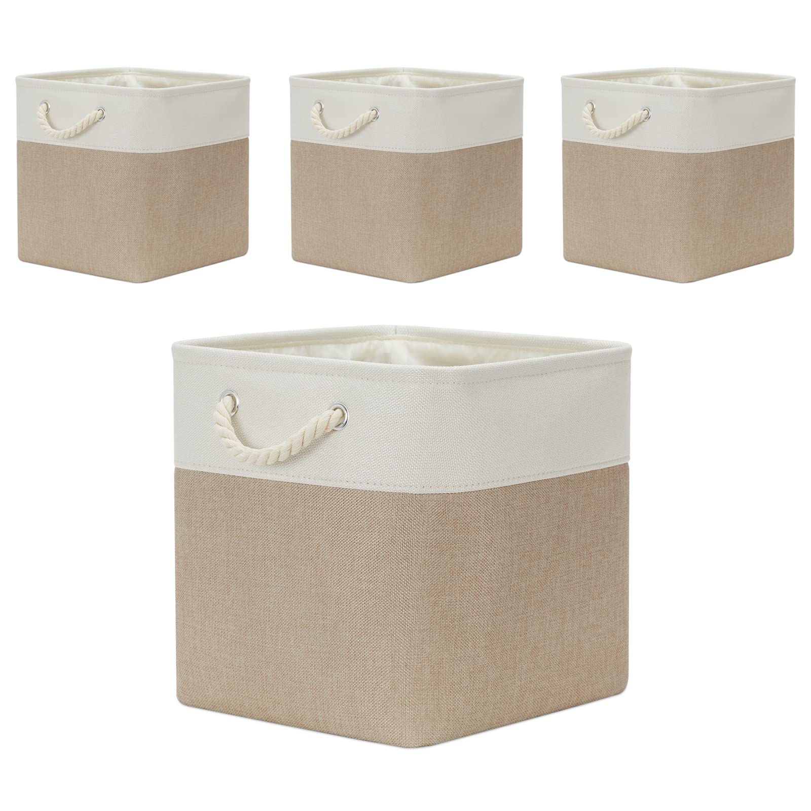 Temary Cube Storage Baskets 4 Pack 13X13 Fabric Cube Storage Bins For Clothes, Large Baskets Boxes With Handles, Canvas Basket F