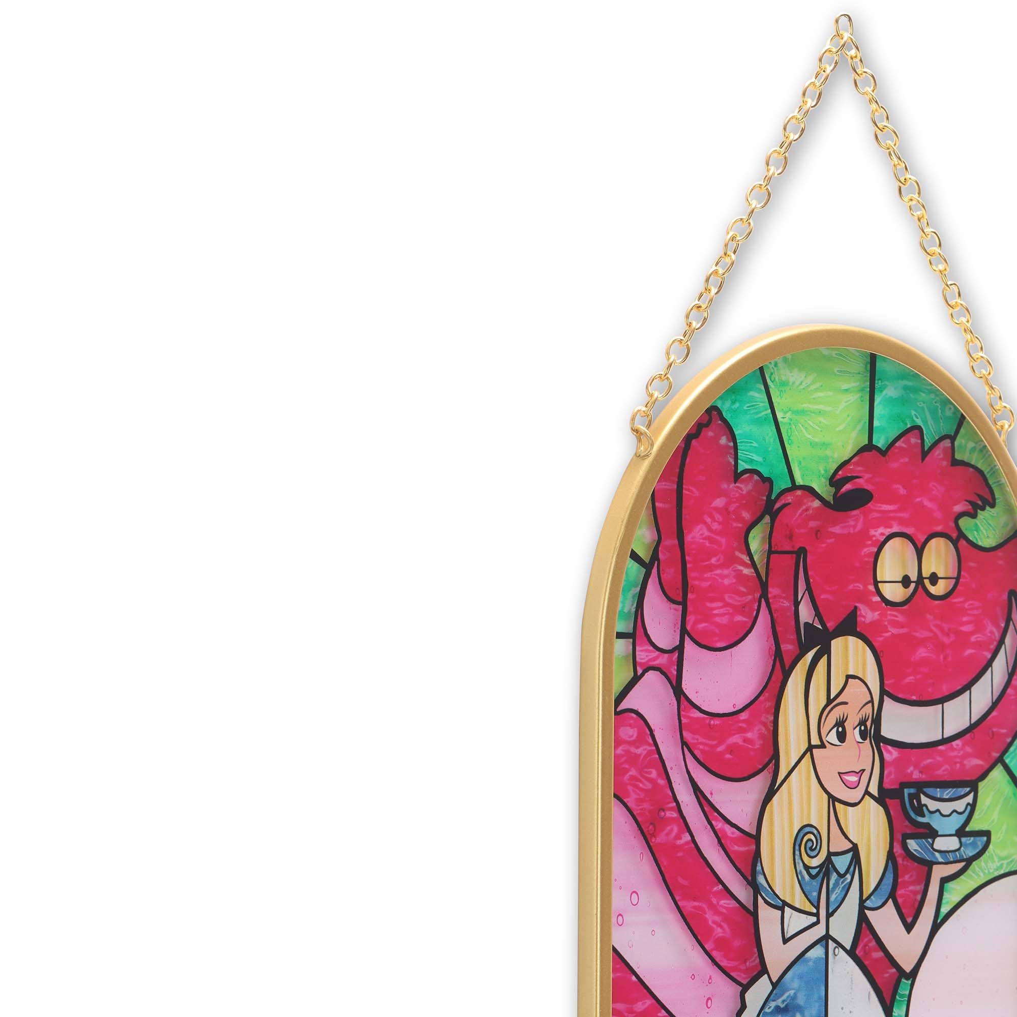 Open Road Brands Disney Alice in Wonderland and Cheshire Cat Hanging Glass Wall Decor - Beautiful Alice Wall Art for Home